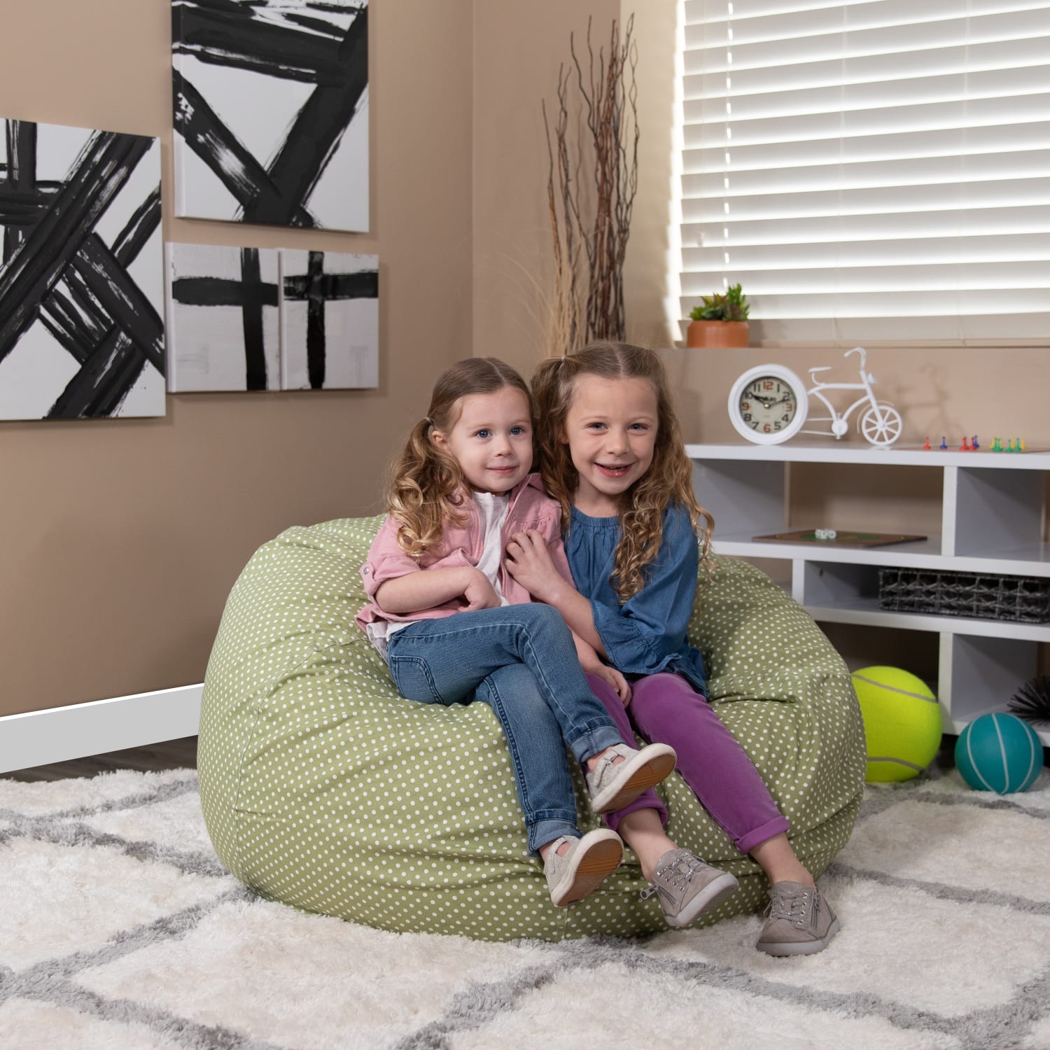 Flash Furniture Oversized Bean Bag Chair For Kids And Adults, Green Dot - Image 3
