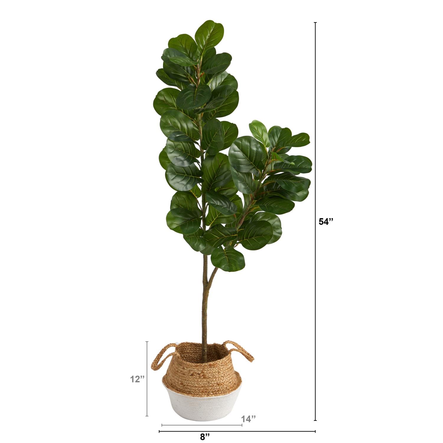 Nearly Natural Fiddle Leaf Fig 54inH Artificial Tree With Handmade Woven Planter, 54inH x 8inW x 8inD, Green/Tan White - Image 3