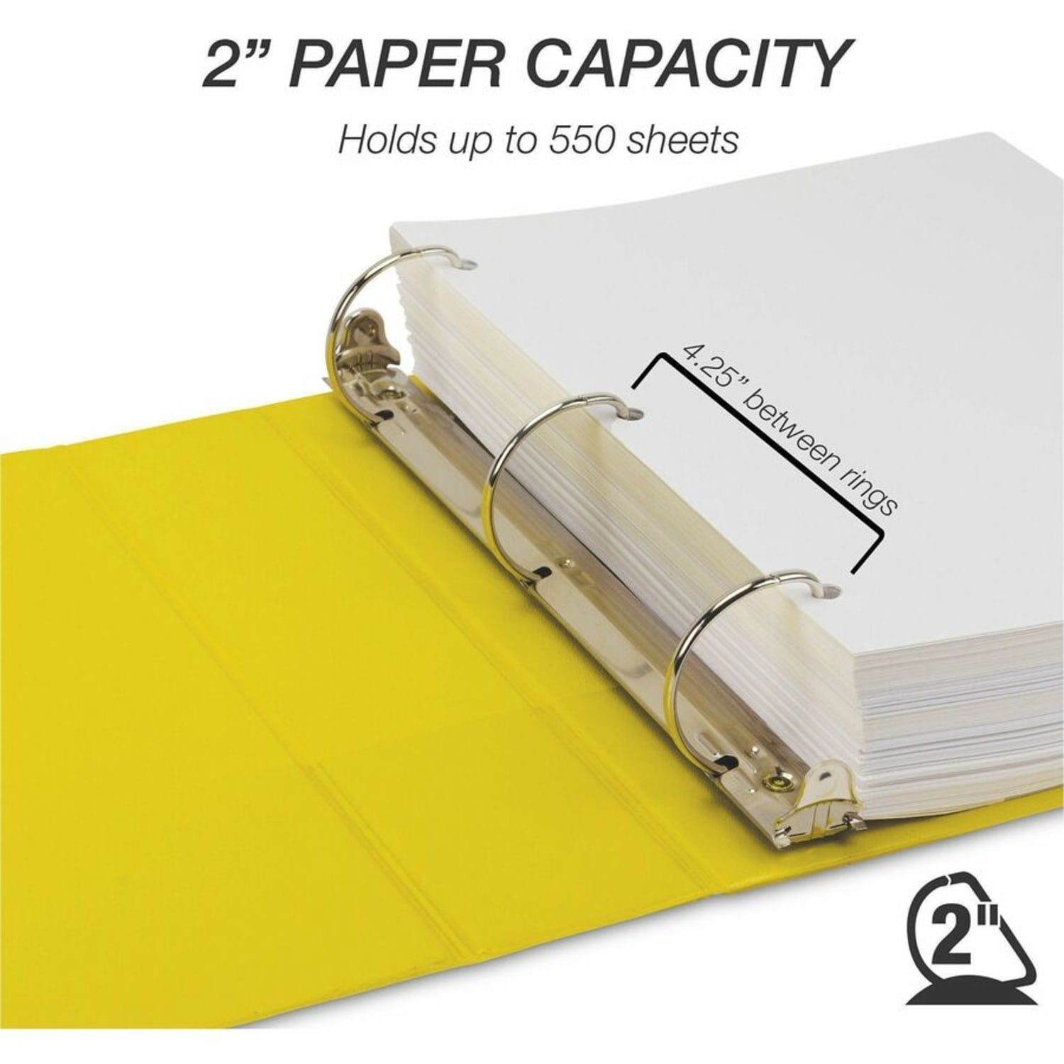 Samsill Durable Three-Ring View Binder - 2in Binder Capacity - 475 Sheet Capacity - Fastener(s): 3 x D-Ring - Pocket(s): 2, Internal - Polypropylene, Chipboard - Yellow - Recycled - Durable, PVC-free, Ink-transfer Resistant, Clear Overlay, Sturdy - 1 Each - Image 4