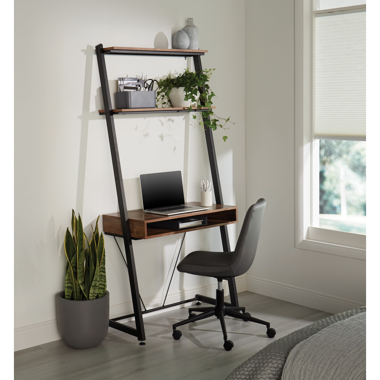 Realspace® Praxley Faux Leather Low-Back Task Chair, Dark Gray - Image 8