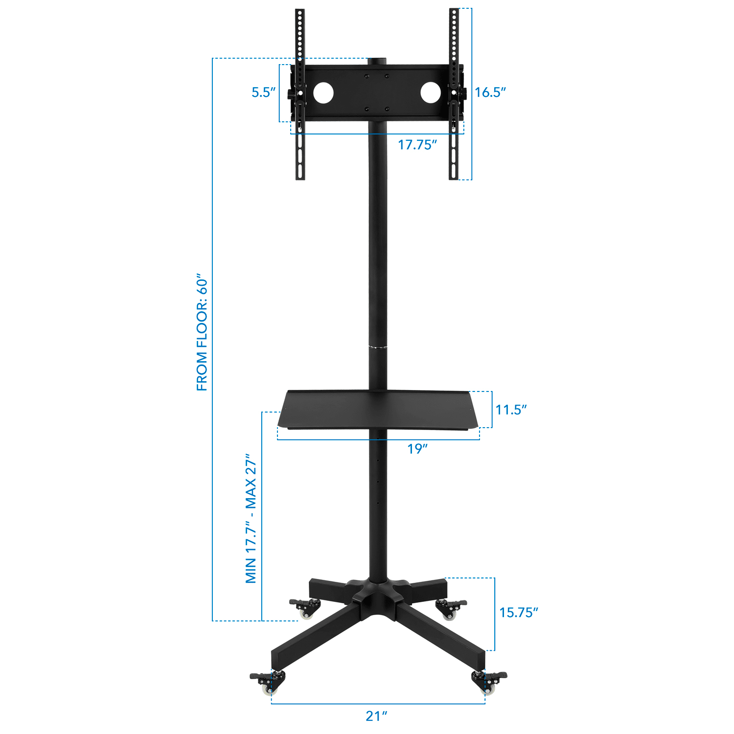 Mount-It! Adjustable Mobile TV Cart For 23in - 55in Displays, Black - Image 4