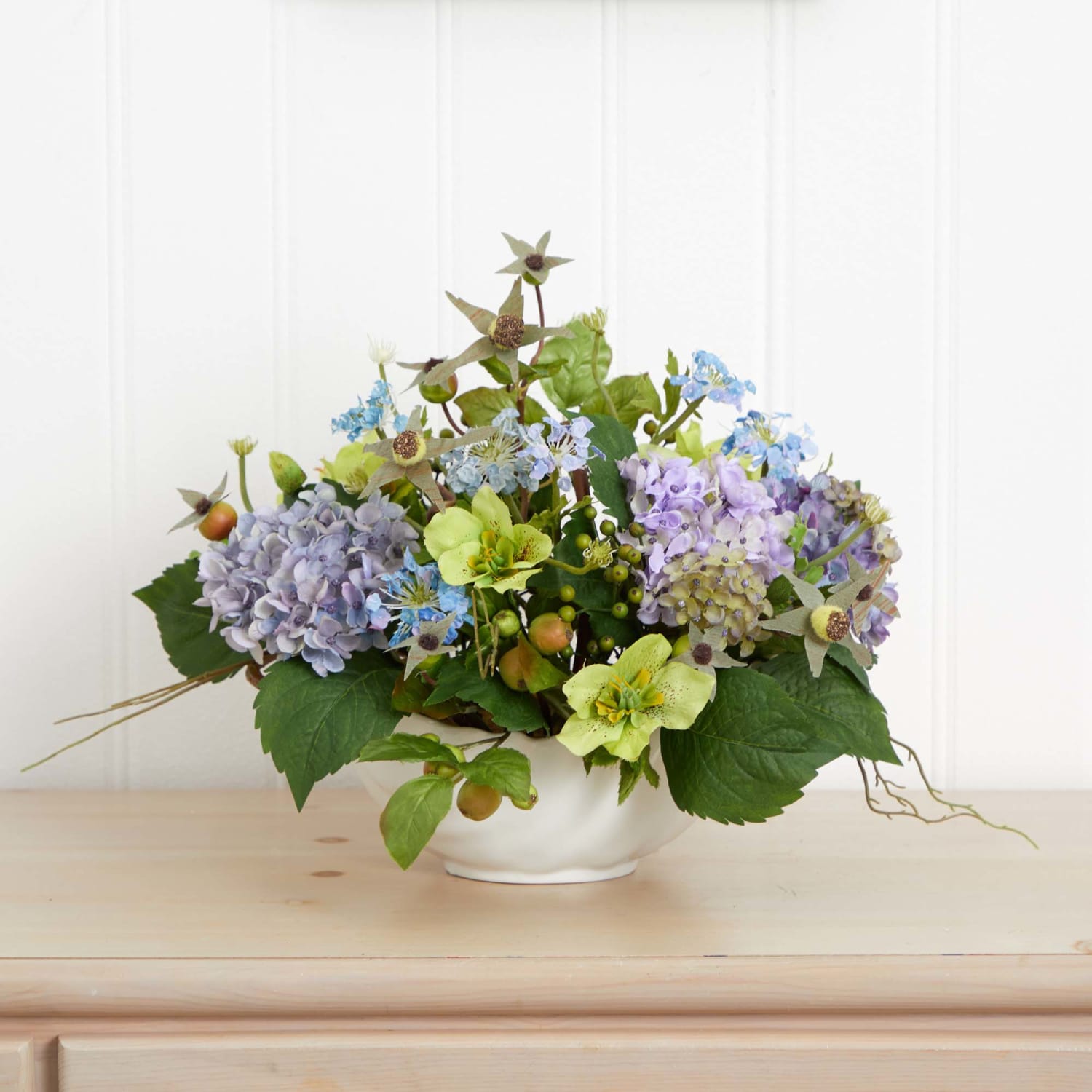 Nearly Natural Hydrangea 14inH Artificial Floral Centerpiece With Planter, 14inH x 20inW x 13inD, Blue - Image 5