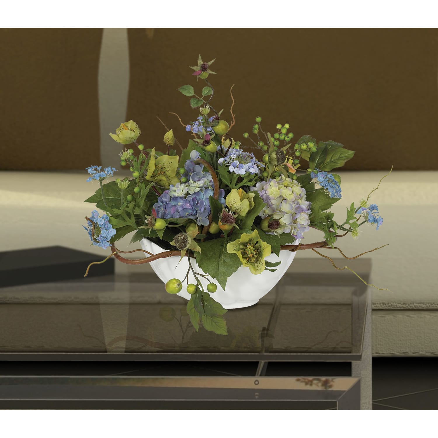 Nearly Natural Hydrangea 14inH Artificial Floral Centerpiece With Planter, 14inH x 20inW x 13inD, Blue - Image 6