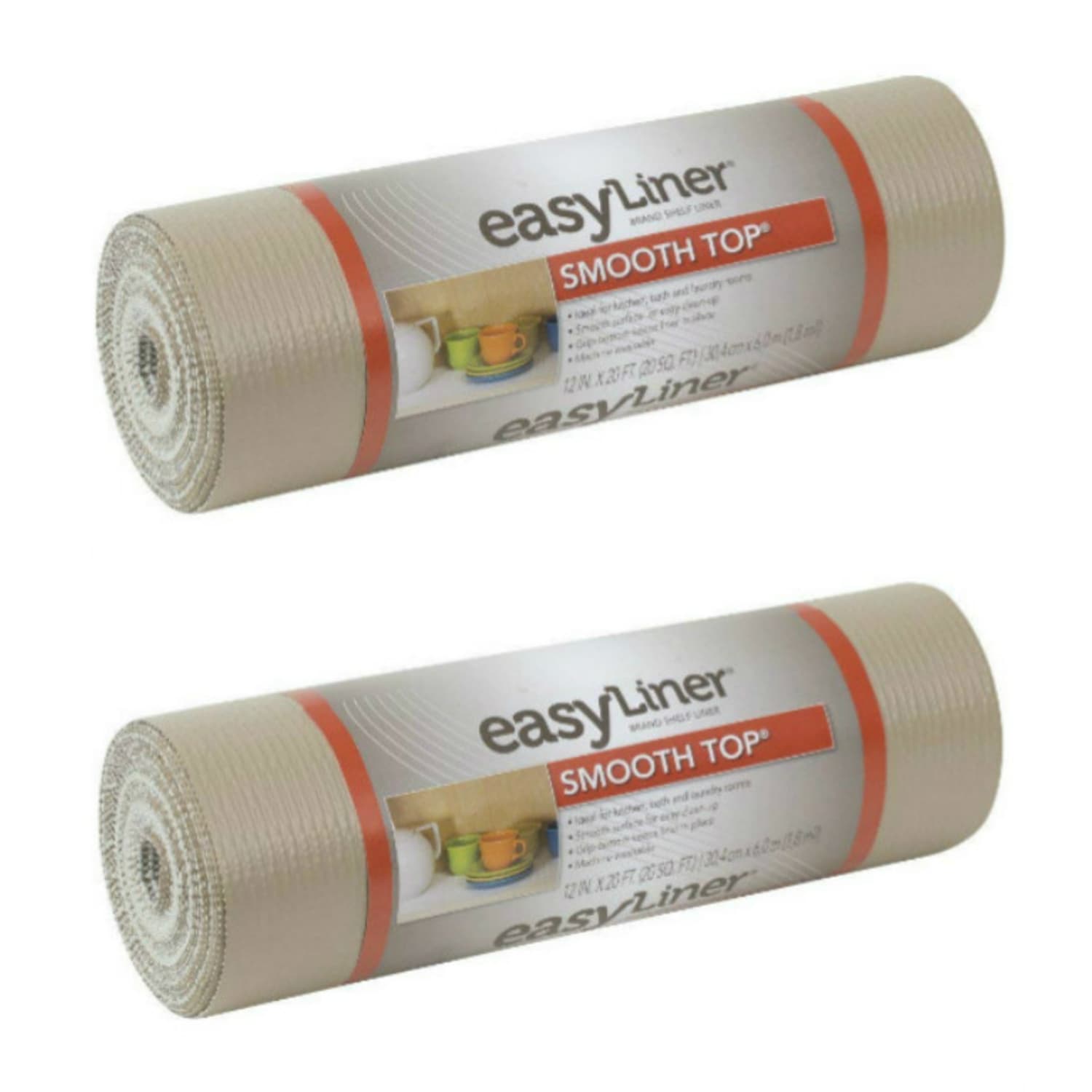 Duck Brand 854357 Smooth Top EasyLiner Non-Adhesive Shelf And Drawer Liner, 12in x 20ft, Taupe, Pack Of 2 Rolls
