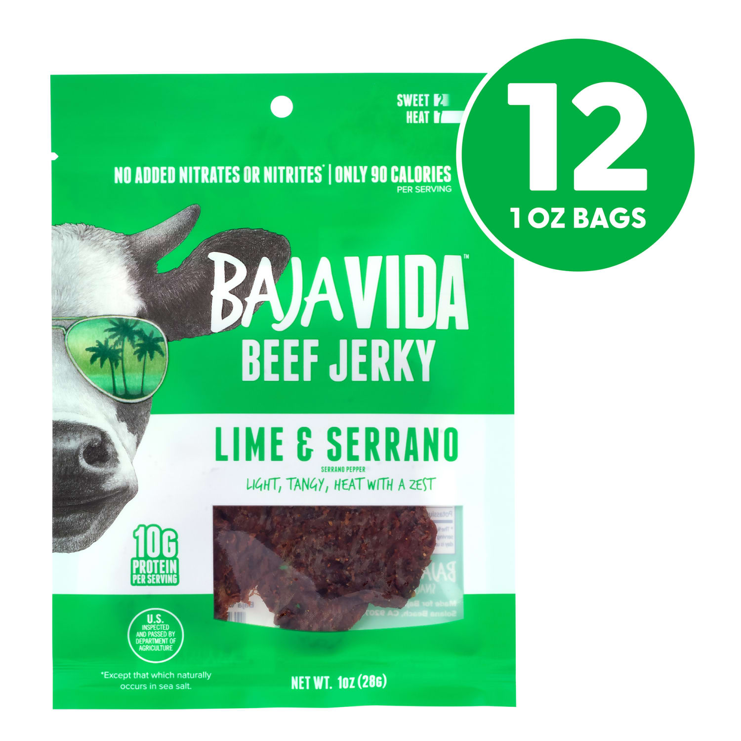 Baja Vida Beef Jerky Lime And Serrano Pepper Snack Packs, 1.0 Oz, Box Of 12 Packs - Image 3
