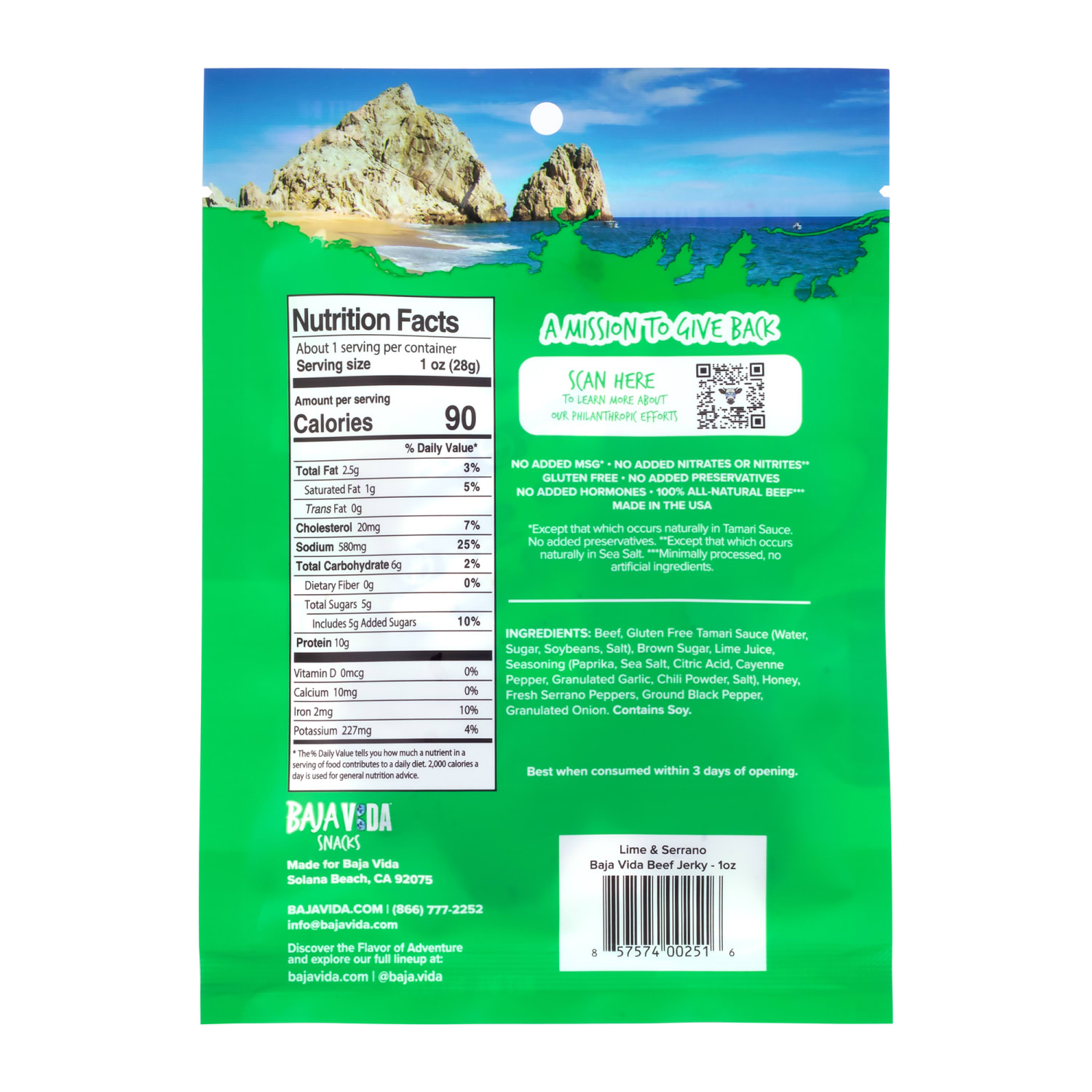 Baja Vida Beef Jerky Lime And Serrano Pepper Snack Packs, 1.0 Oz, Box Of 12 Packs - Image 5