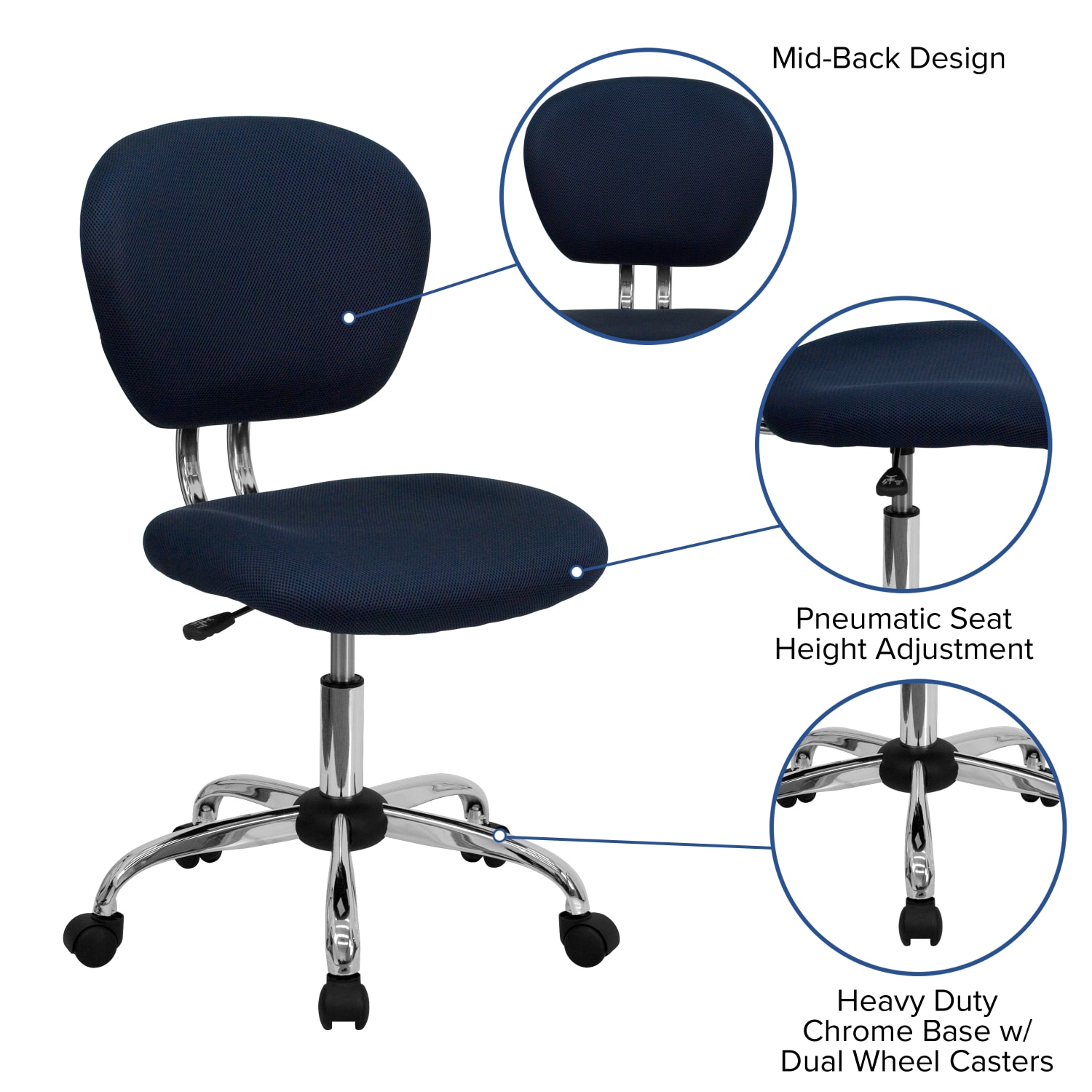 Flash Furniture Mesh MidBack Swivel Task Chair NavySilver PopularChairscom Flash Furniture Mesh Mid Back Swivel Task Chair NavySilver PopularChairscom