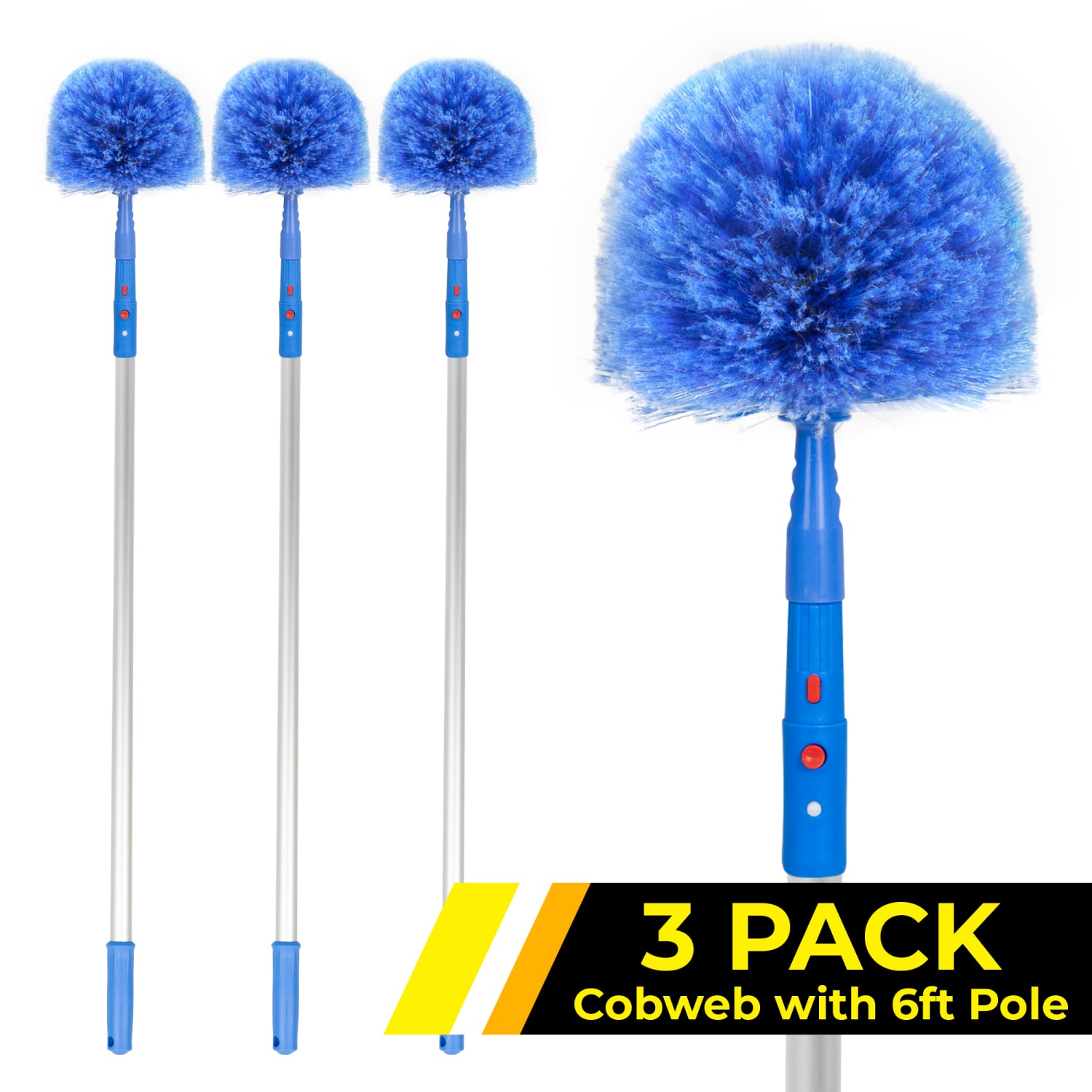 Gritt Commercial Cobweb Duster Brush With Telescopic Pole, 6-11/16in Brush/6ft Pole, Blue, Pack Of 3 - Image 3