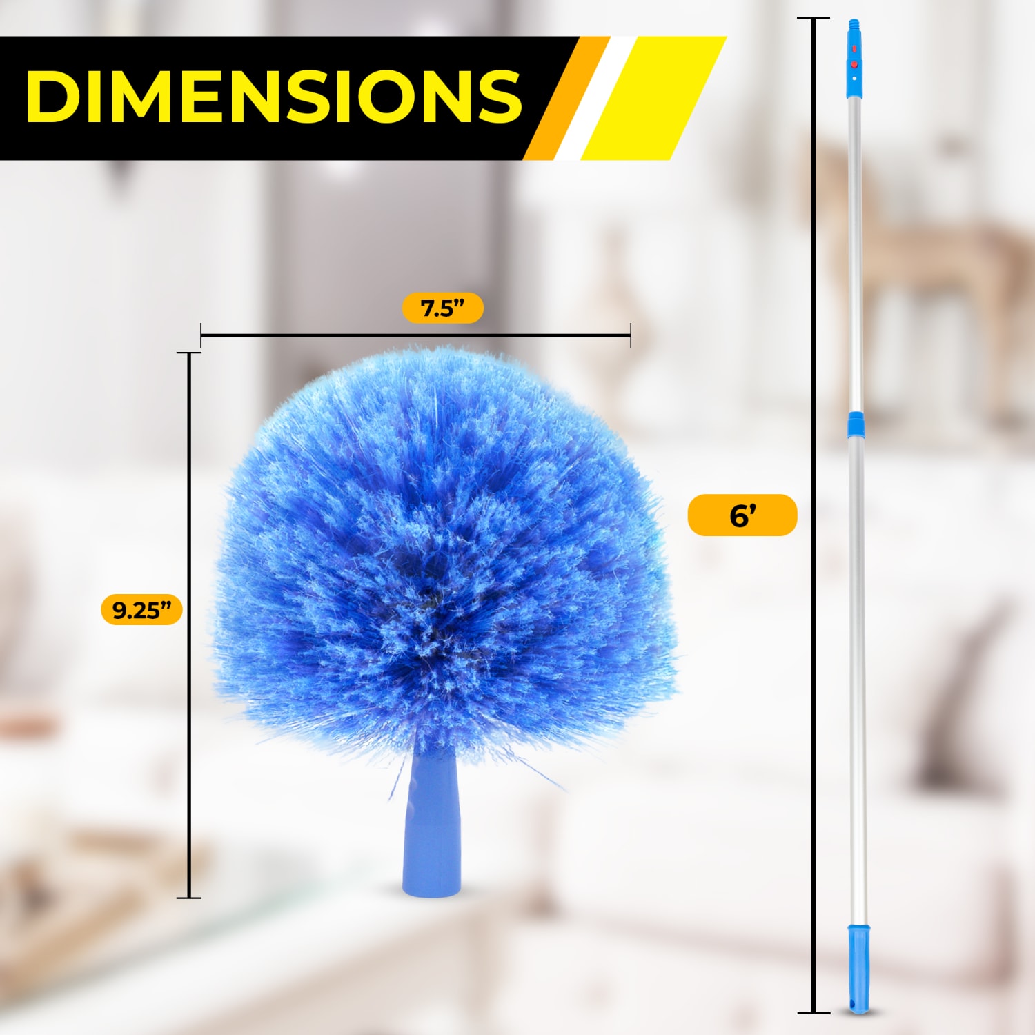 Gritt Commercial Cobweb Duster Brush With Telescopic Pole, 6-11/16in Brush/6ft Pole, Blue, Pack Of 3 - Image 5