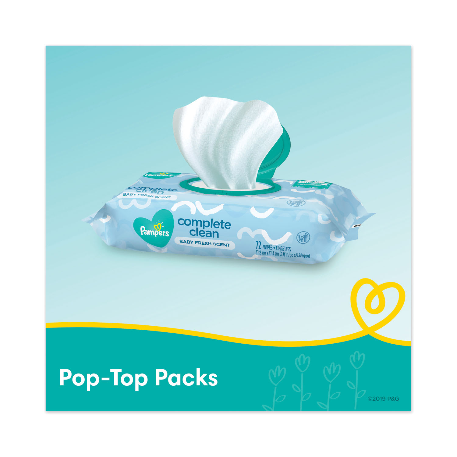 Pampers Complete Clean Baby Wipes, 1-Ply, Baby Fresh, 7 x 6.8, White, 72 Wipes/Pack, 8 Packs/Carton - Image 3
