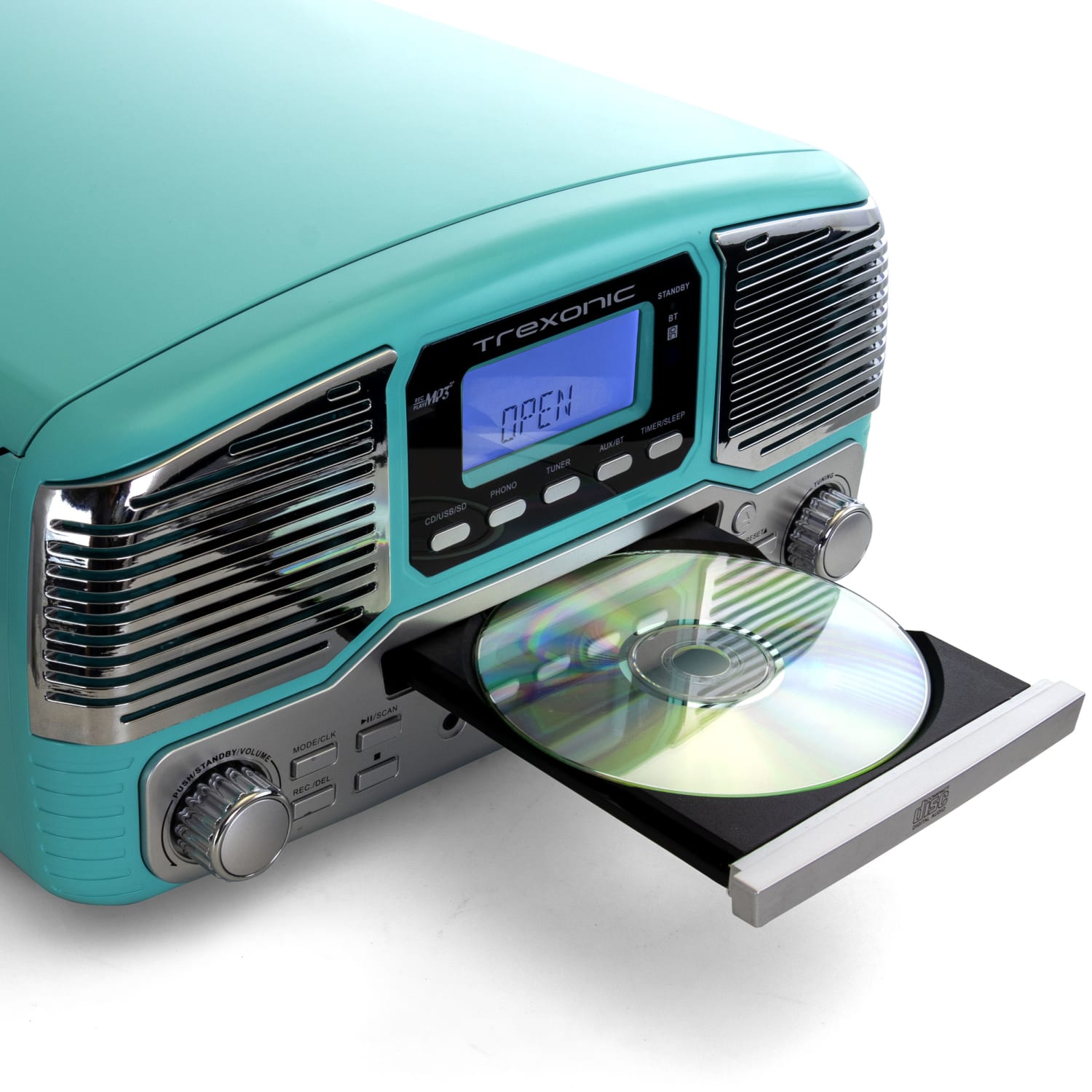 Trexonic Retro Wireless Bluetooth Record/CD Turntable, Turquoise - Image 5