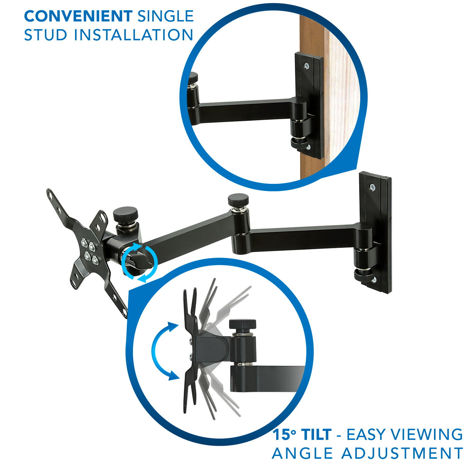 Mount-It! MI-404 Full Motion TV/Monitor Wall Mount, Black - Image 4