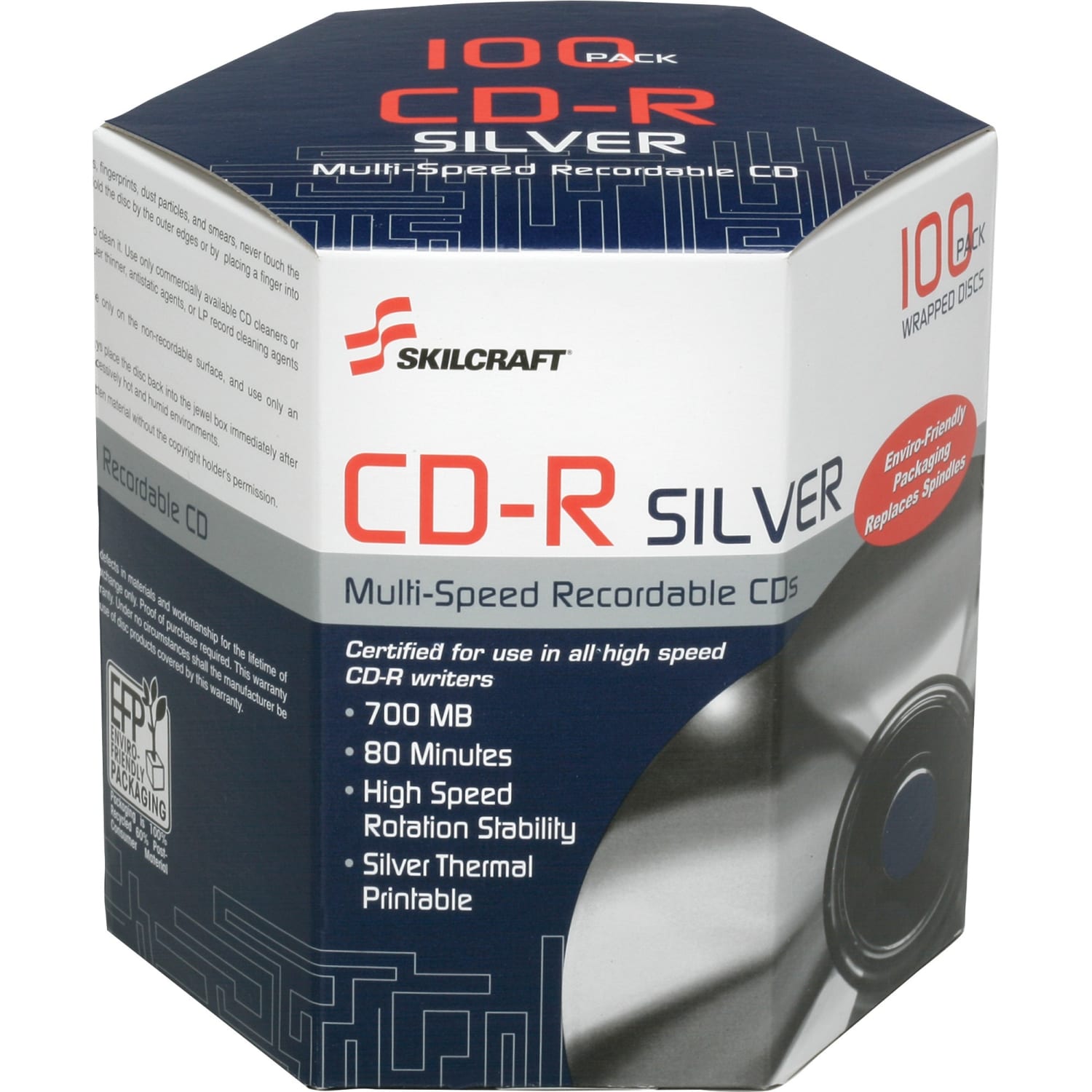 SKILCRAFT 52X CD-R Thermal Printable Media, 700 MB, 80 Minutes, Pack Of 100 - Image 3