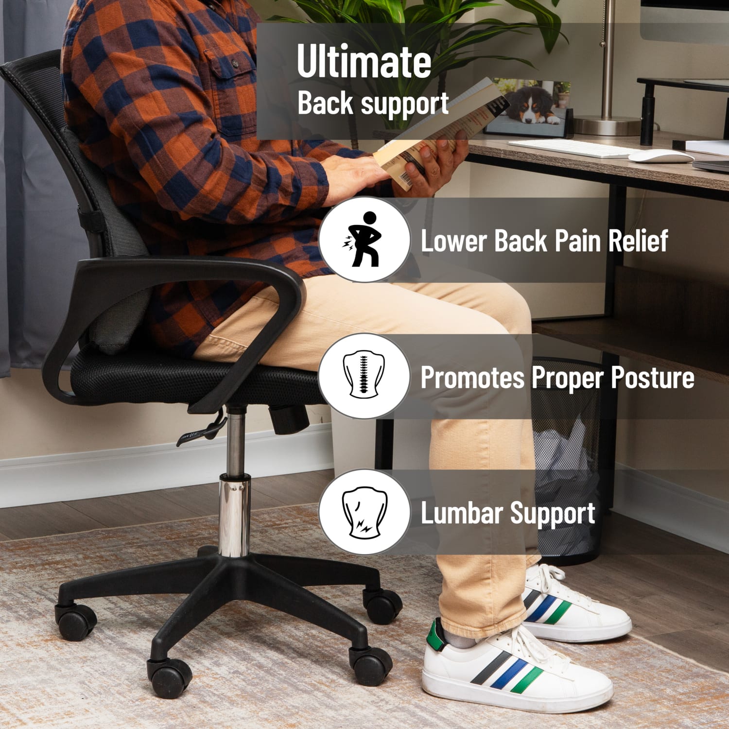 Mind Reader Ergonomic Lumber Support Gel Cushion, Memory Foam, 14-1/4inH x 3-3/4inW x 15-1/2inD, Black - Image 4