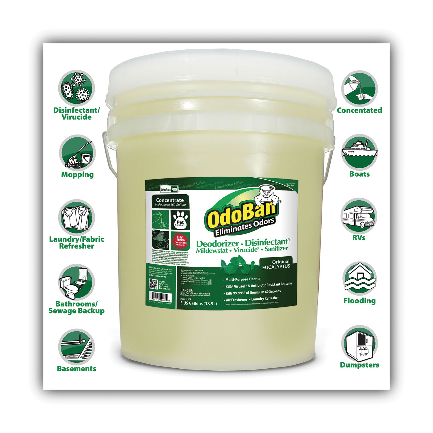 OdoBan Concentrated Odor Eliminator and Disinfectant, Eucalyptus, 5 gal Pail - Image 6