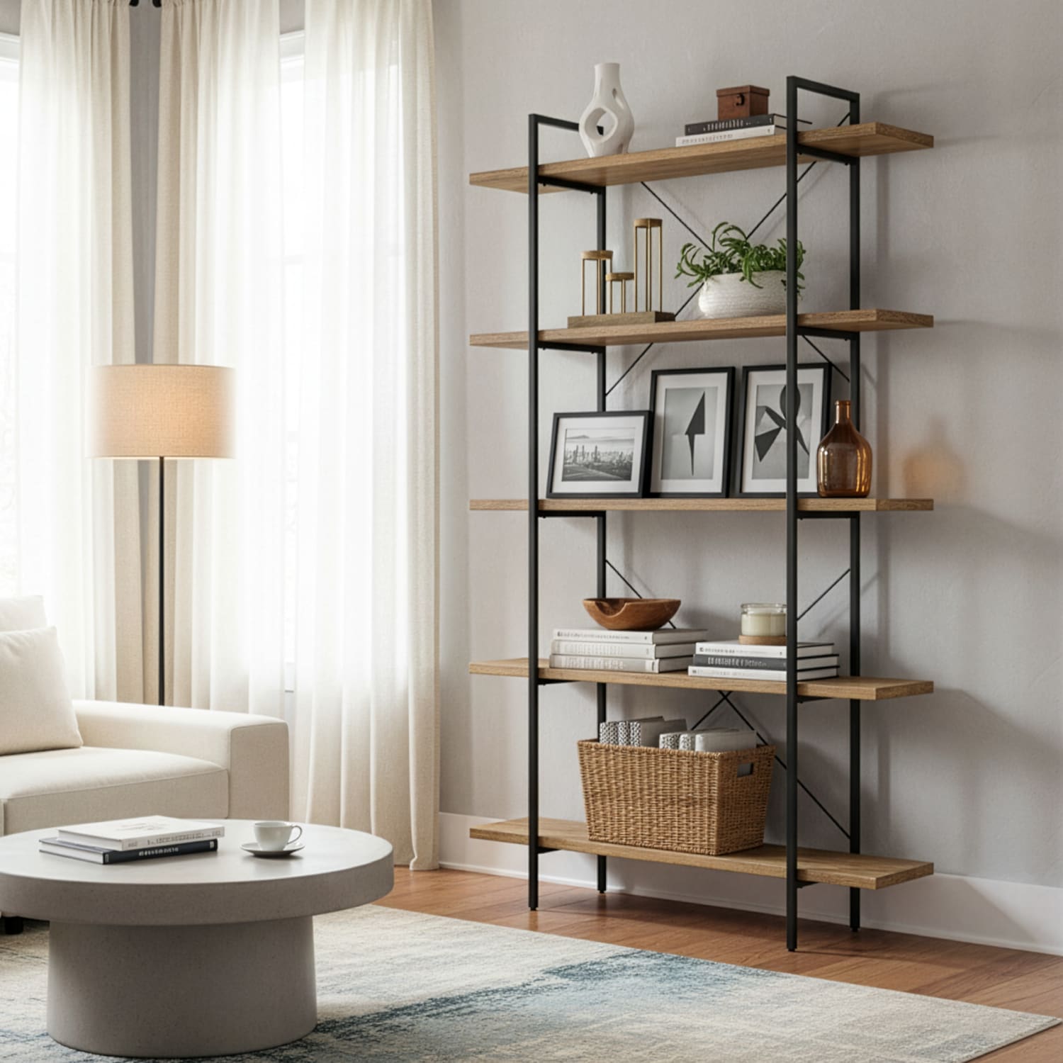 Glamour Home Amrit 85inH Etagere Bookcase, Brown