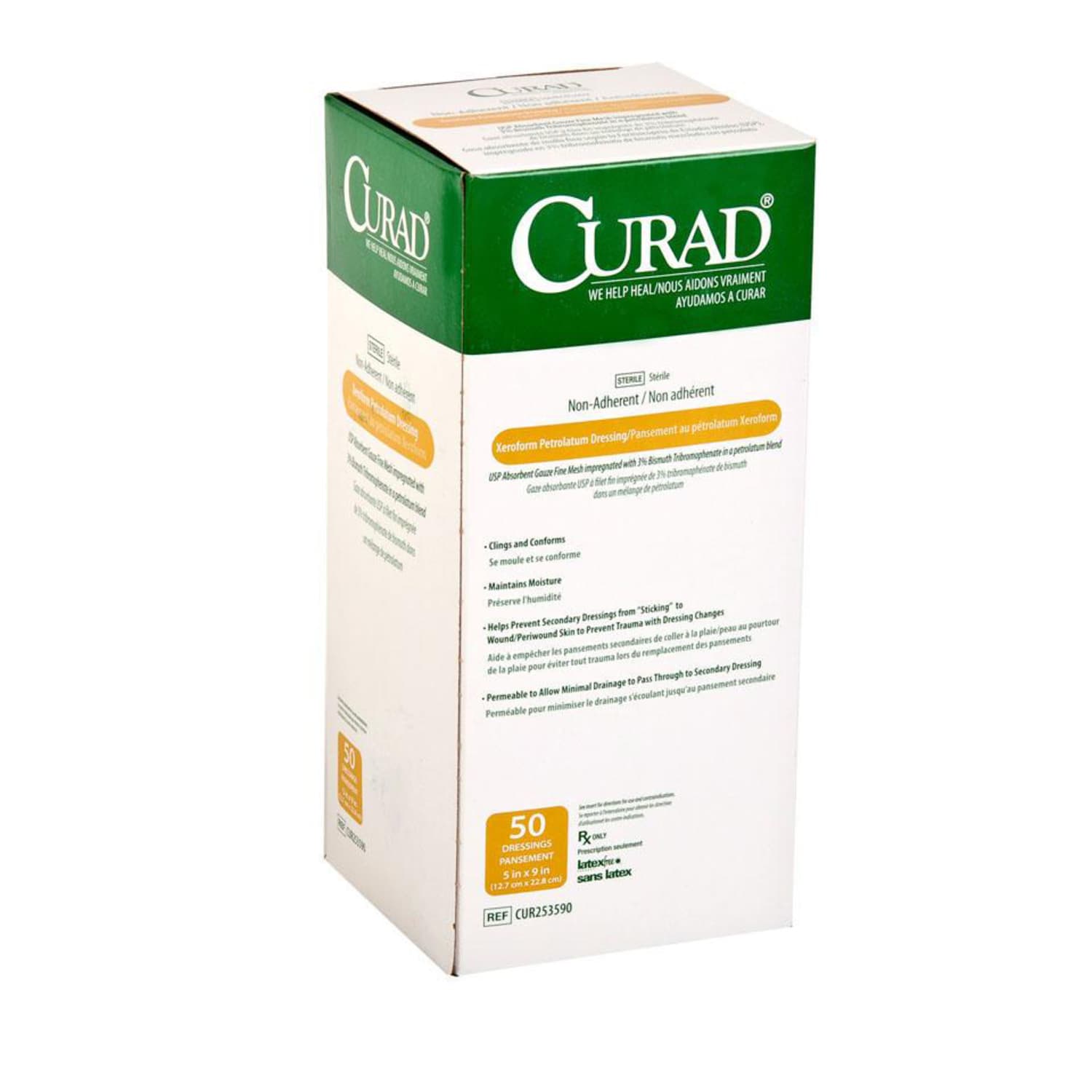 CURAD Sterile Xeroform Gauze, 9in x 5in, White, Pack Of 200