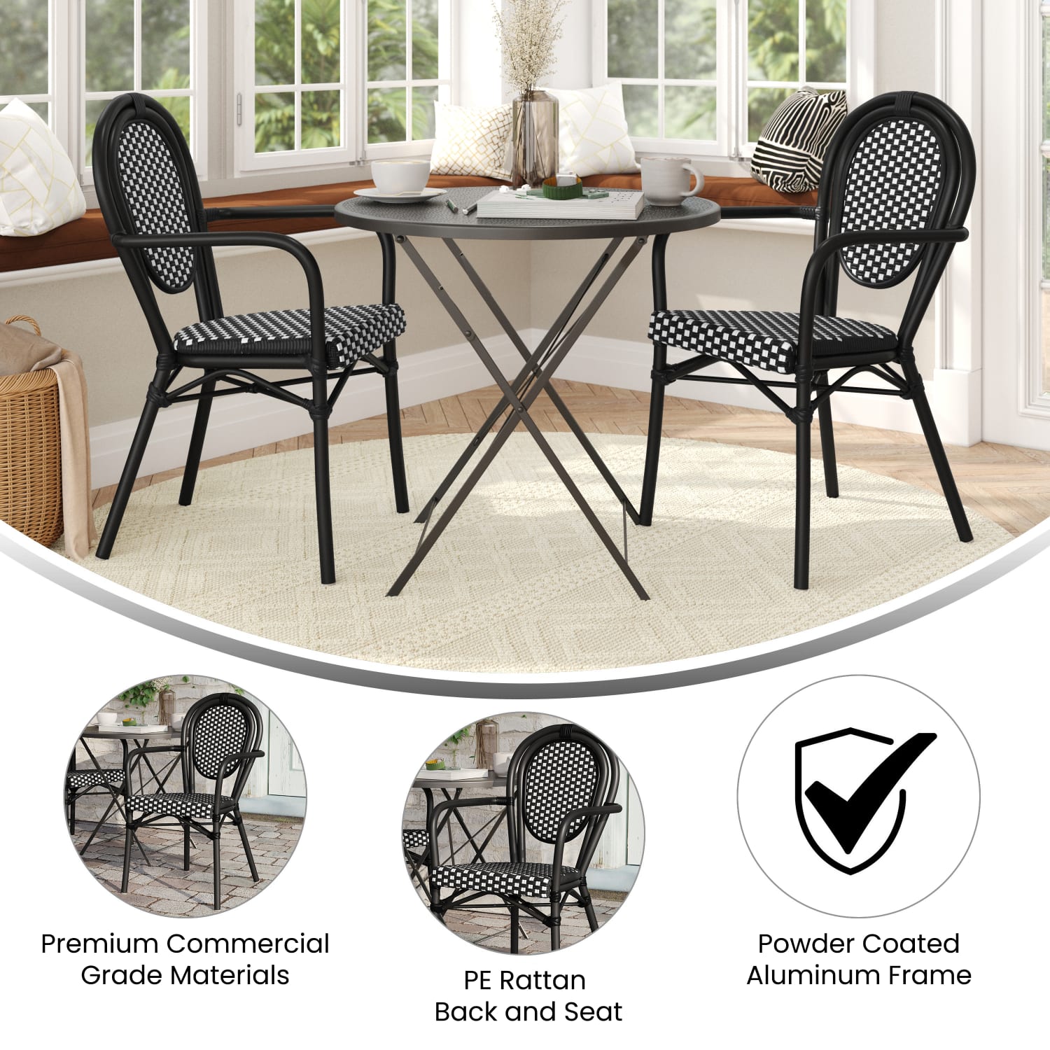 Flash Furniture 2 Pack Lourdes IndoorOutdoor Commercial Thonet Bistro Stacking Chair with Arms Black WhiteBlack Frame 2SDA6422ABKWBK PopularChairscom Flash Furniture 2 Pack Lourdes IndoorOutdoor Commercial Thonet Bistro Stacking Chair with Arms Black WhiteBlack Frame 2SDA6422ABKWBK PopularChairscom