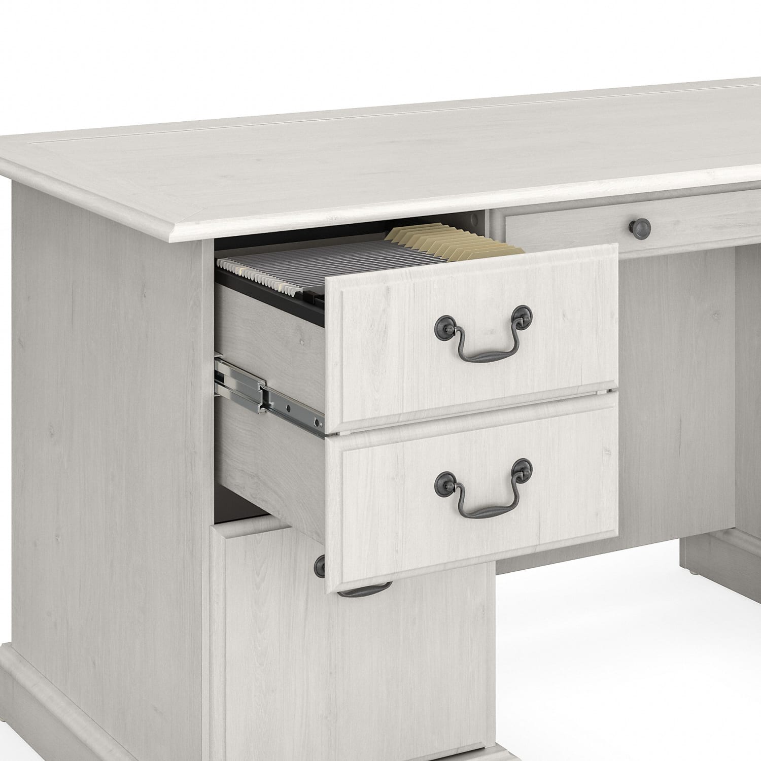 Bush Furniture Saratoga Executive 66inW Computer Desk With Drawers, Linen White Oak, Standard Delivery - Image 6