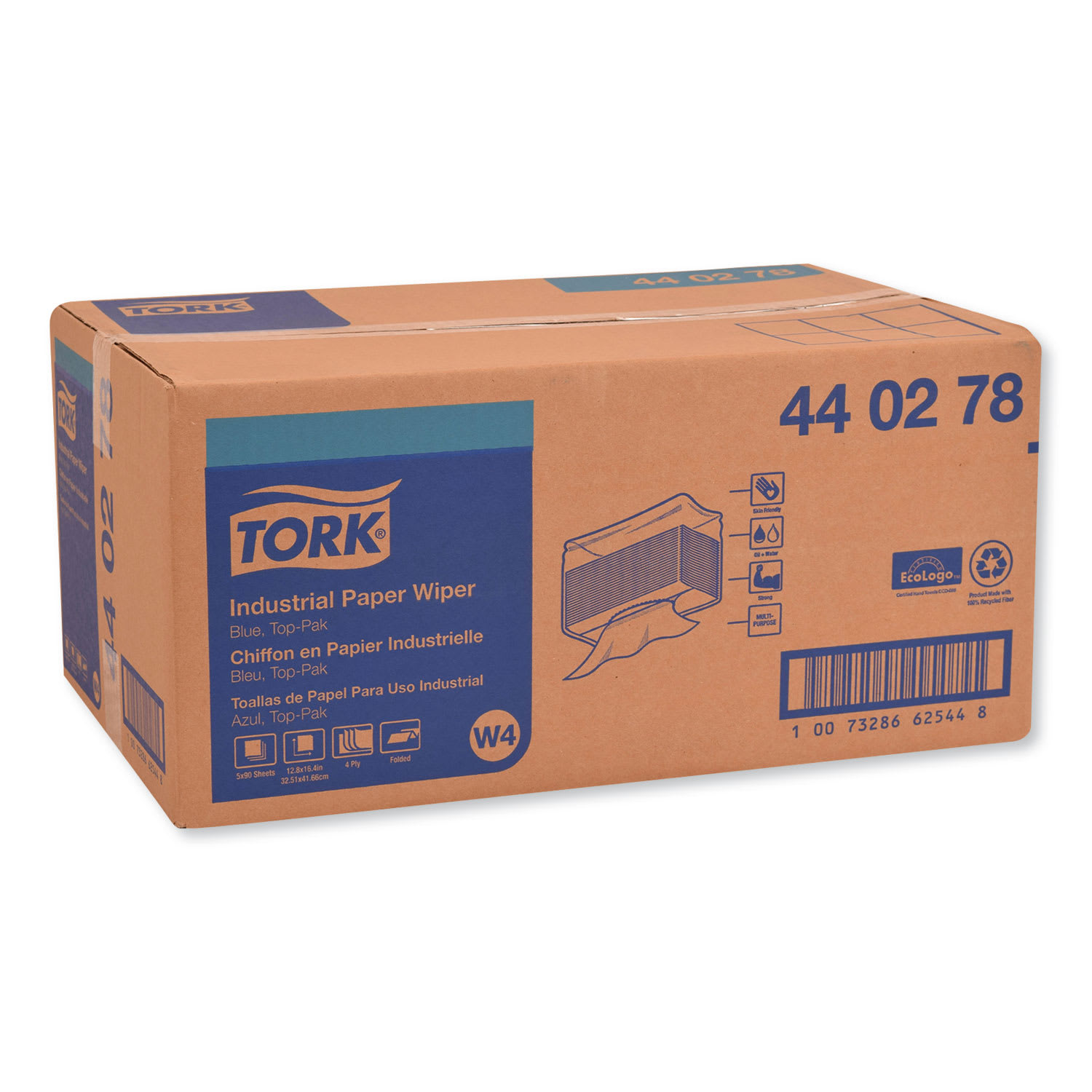 Tork Industrial Paper Wiper, 4-Ply, 12.8 x 16.4, Unscented, Blue, 90/Pack, 5 Packs/Carton - Image 3