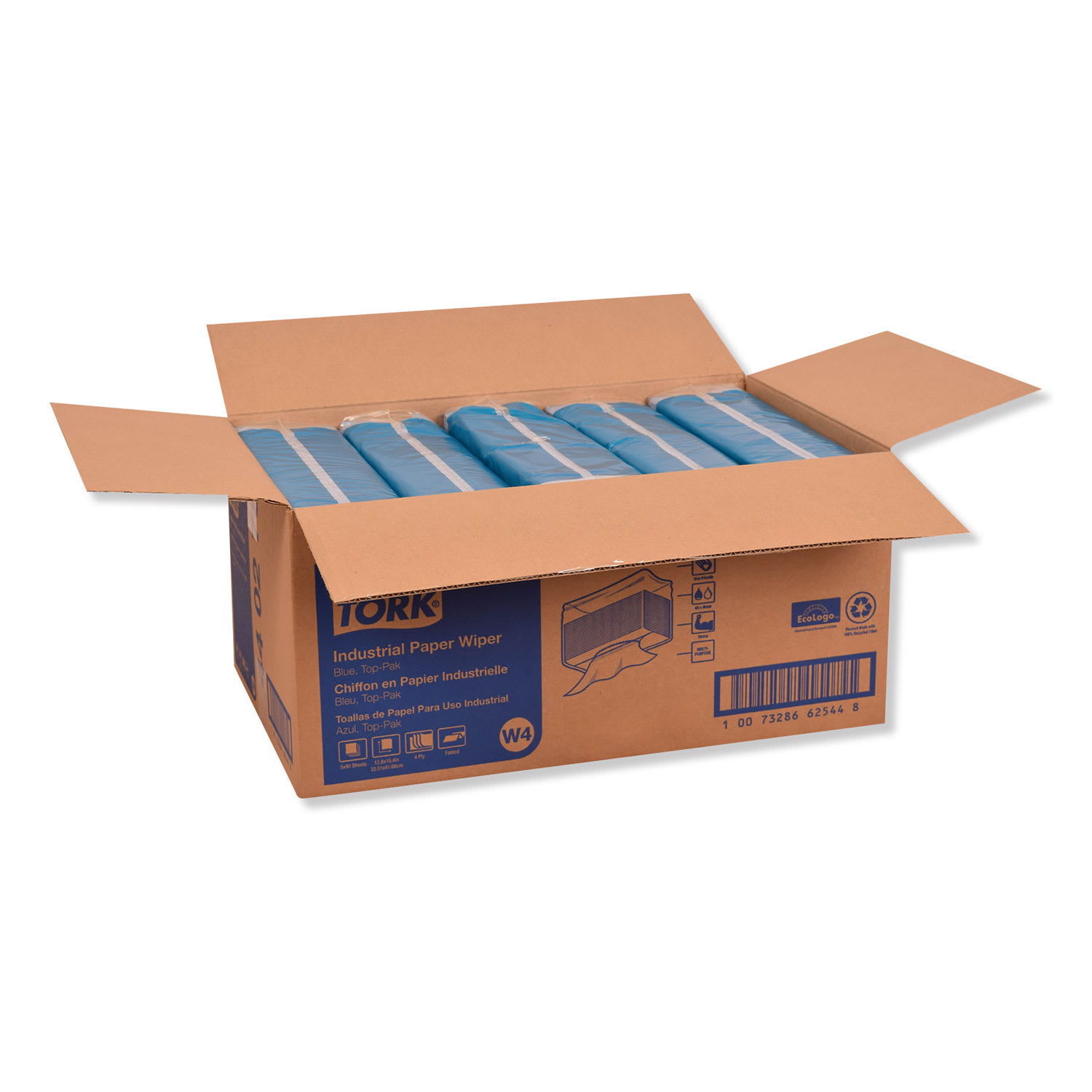Tork Industrial Paper Wiper, 4-Ply, 12.8 x 16.4, Unscented, Blue, 90/Pack, 5 Packs/Carton - Image 4