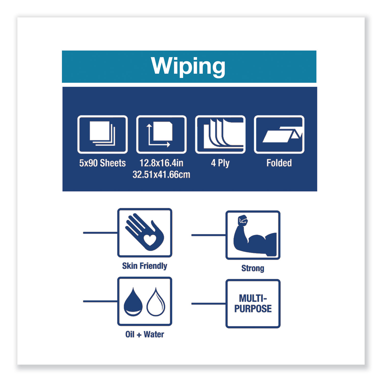 Tork Industrial Paper Wiper, 4-Ply, 12.8 x 16.4, Unscented, Blue, 90/Pack, 5 Packs/Carton - Image 5