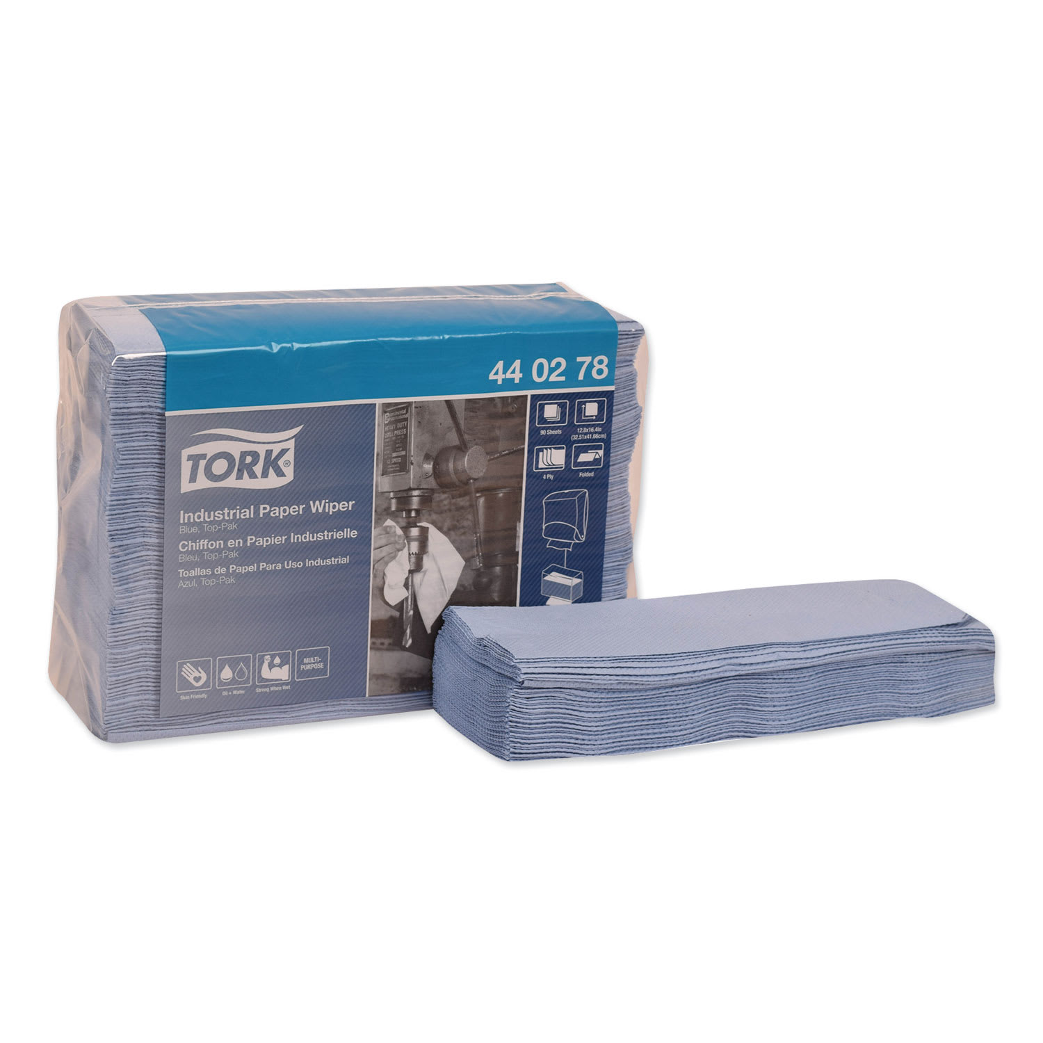 Tork Industrial Paper Wiper, 4-Ply, 12.8 x 16.4, Unscented, Blue, 90/Pack, 5 Packs/Carton - Image 6