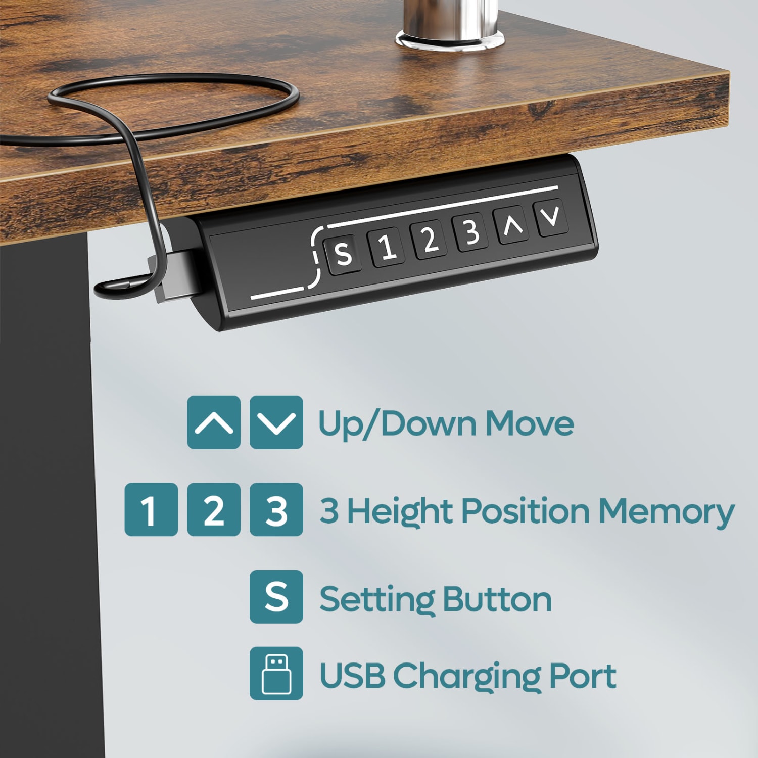 Bestier 59inW Electric Adjustable-Height Standing Desk With Monitor Riser, Cup Holder And Hooks, Rustic Brown - Image 6