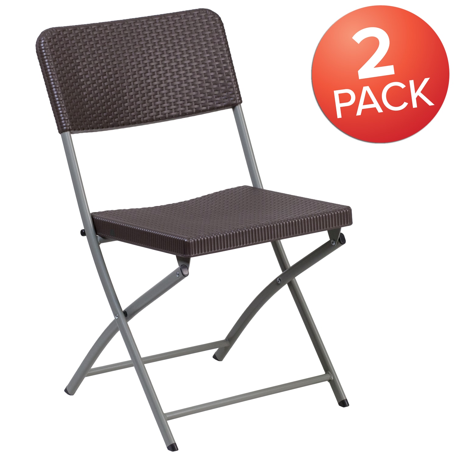 Flash Furniture HERCULES Series Rattan Plastic Folding Chairs, Brown/Gray, Pack Of 2 Chairs - Image 3