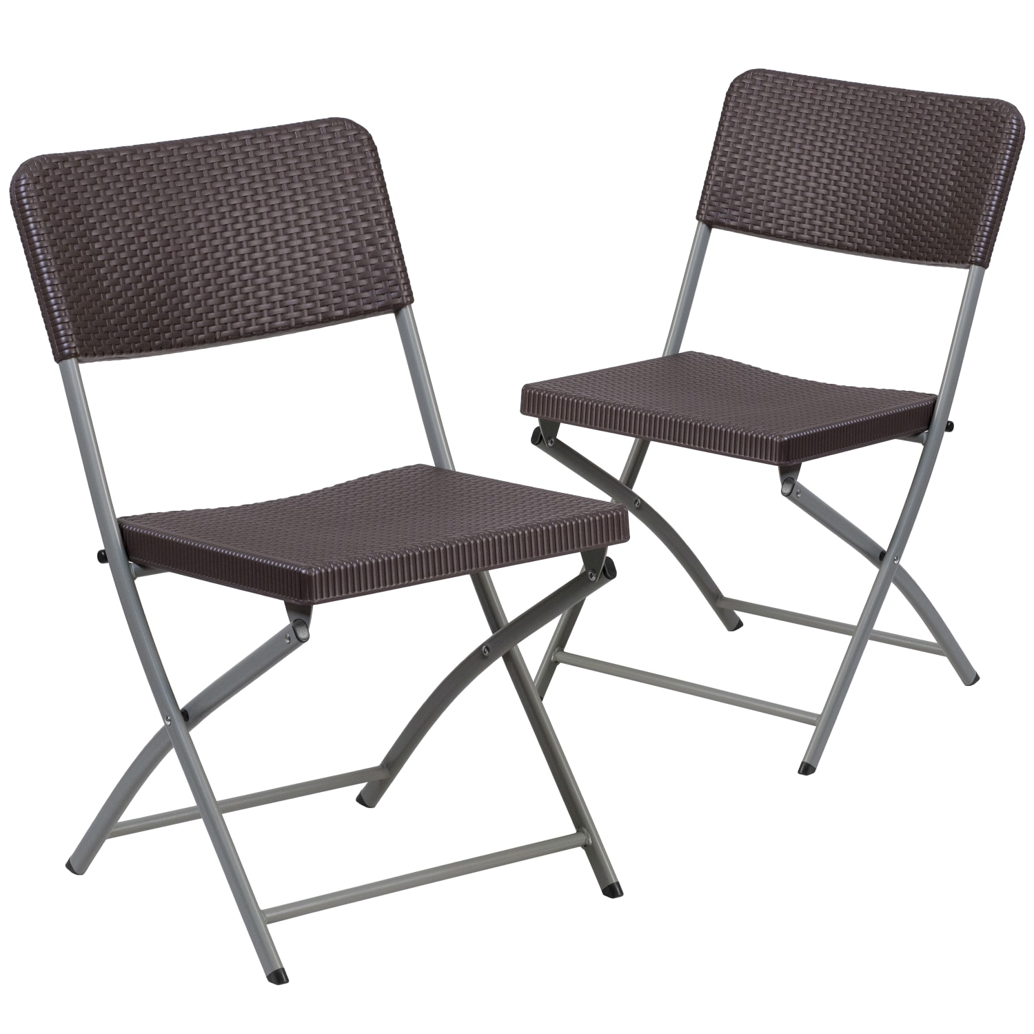 Flash Furniture HERCULES Series Rattan Plastic Folding Chairs, Brown/Gray, Pack Of 2 Chairs - Image 4