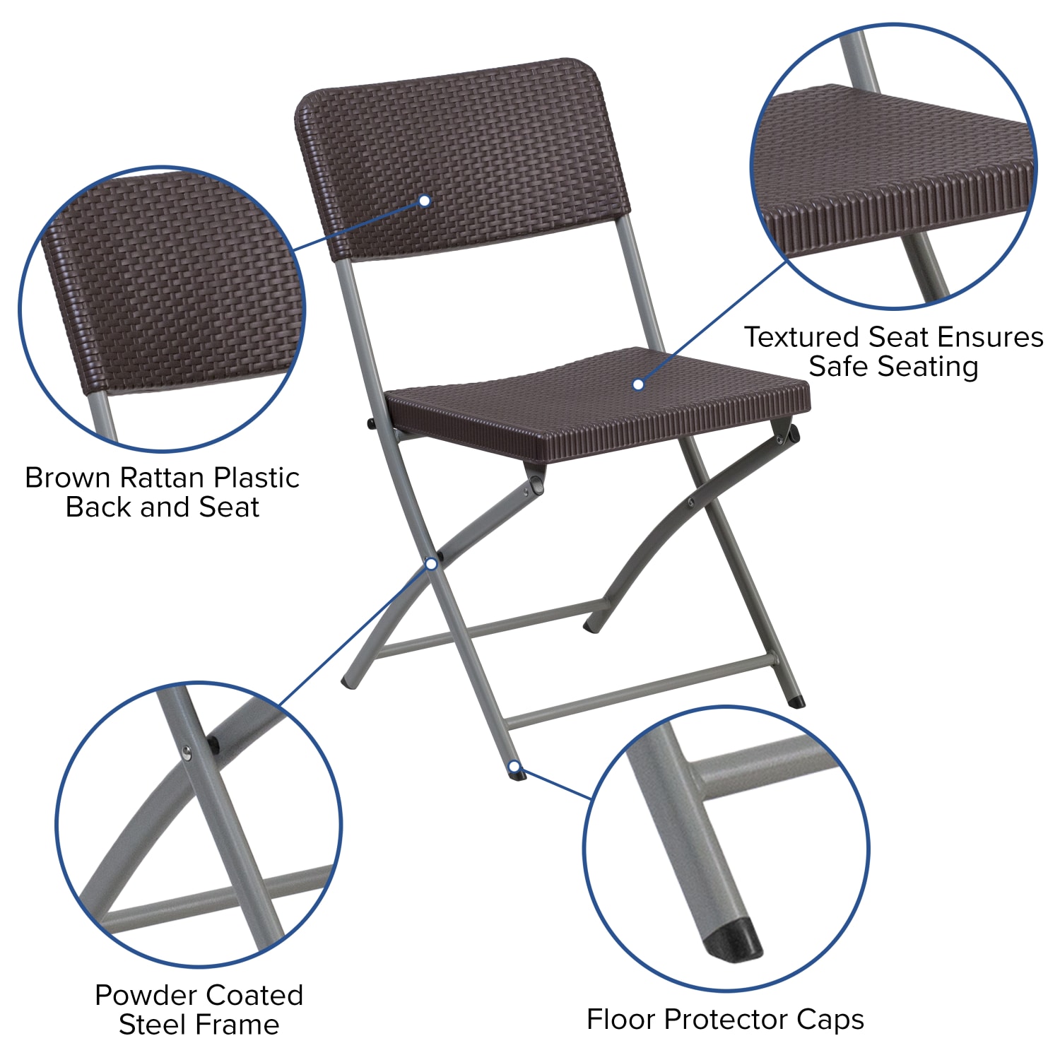 Flash Furniture HERCULES Series Rattan Plastic Folding Chairs, Brown/Gray, Pack Of 2 Chairs - Image 6