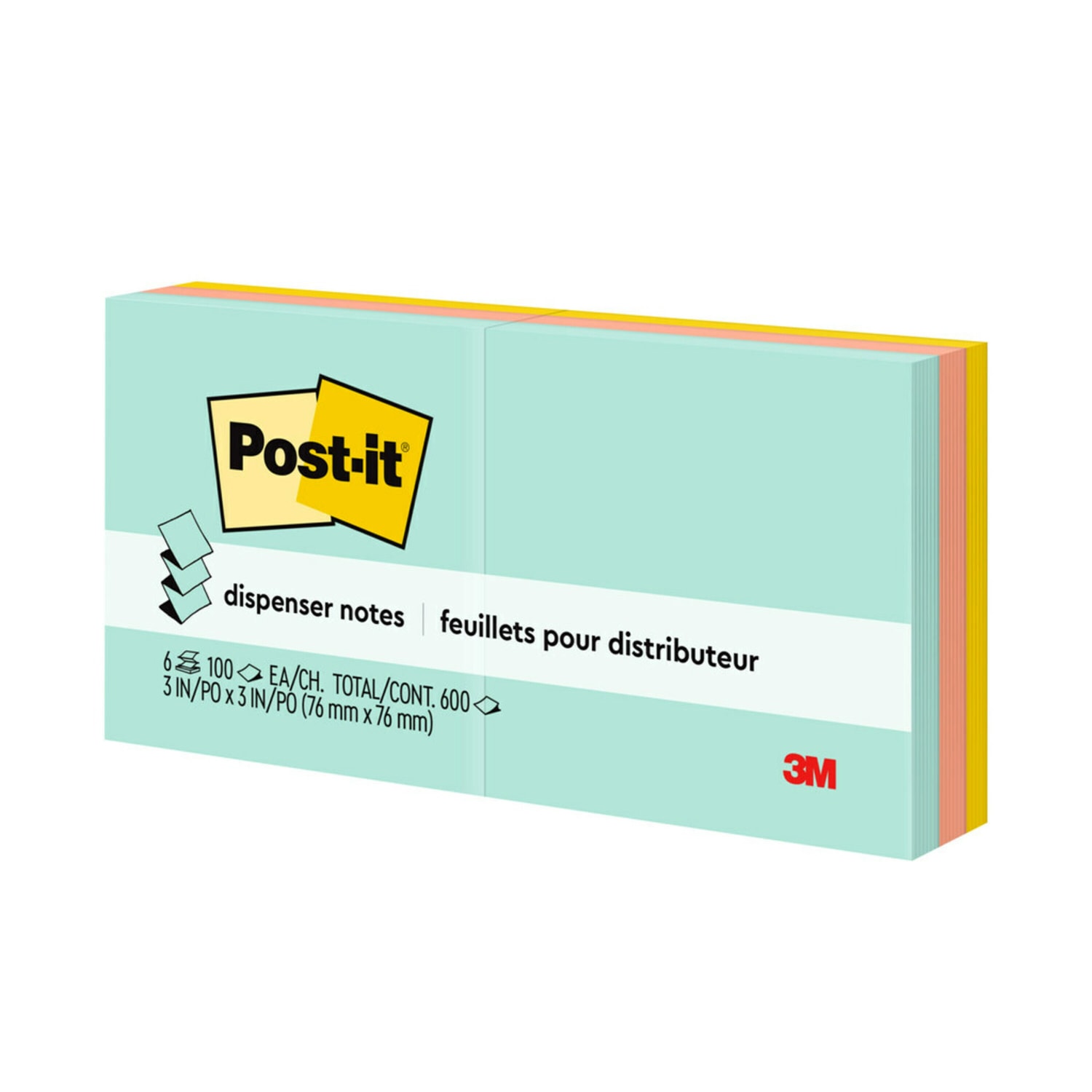 Post-it Dispenser Pop-up Notes, 600 Total Notes, Pack Of 6 Pads, 3in x 3in, Beachside Cafe Collection, 100 Notes Per Pad - Image 5