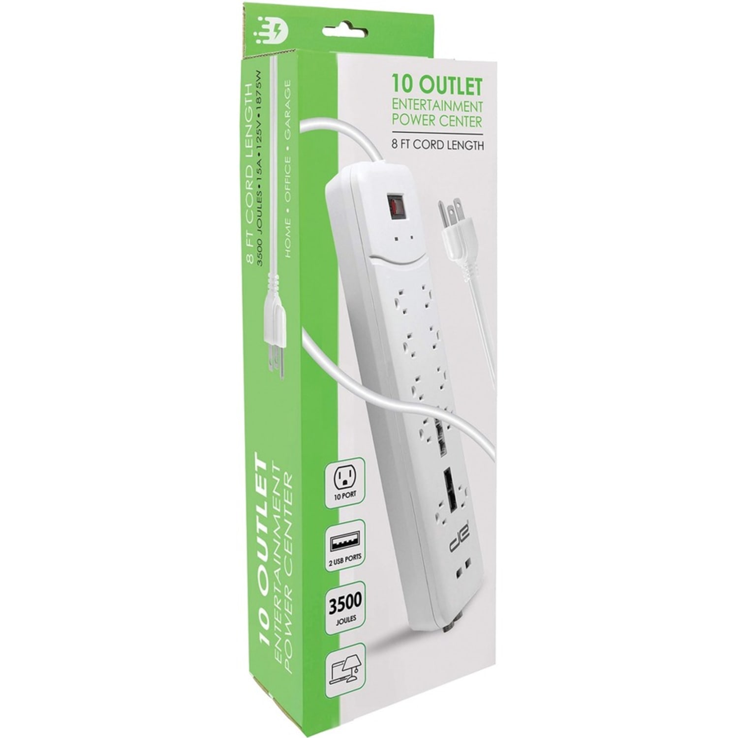 Digital Energy World 12-Outlets Surge Suppressor/Protector - 10 x AC Power, 2 x USB - 1875 VA - 3500 J - 120 V AC Input - DSL, Modem, Phone, Coaxial, Ethernet - 8 ft - Image 3