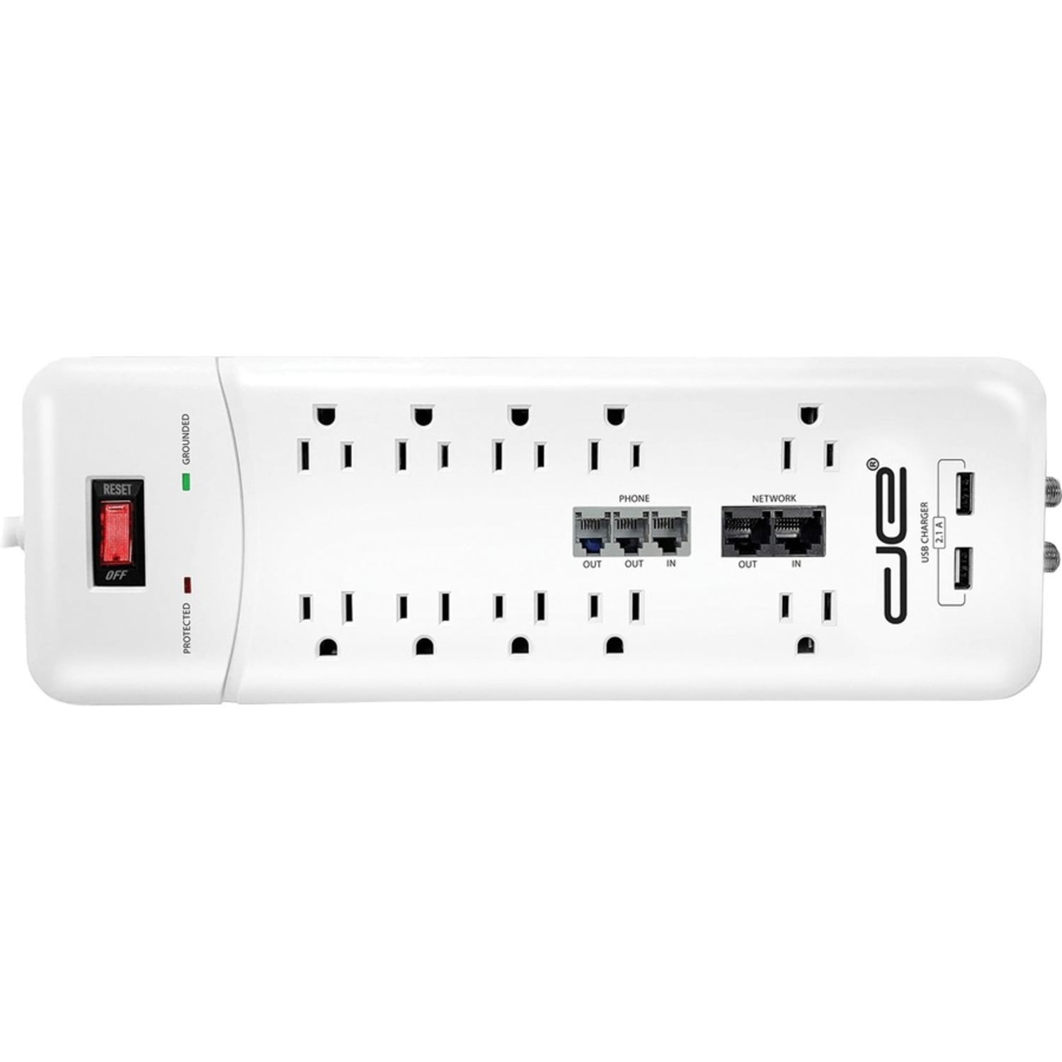 Digital Energy World 12-Outlets Surge Suppressor/Protector - 10 x AC Power, 2 x USB - 1875 VA - 3500 J - 120 V AC Input - DSL, Modem, Phone, Coaxial, Ethernet - 8 ft - Image 4