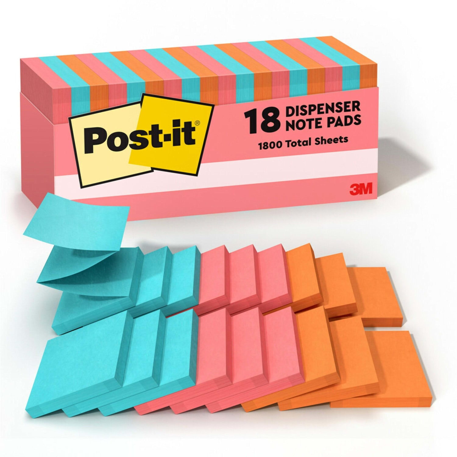 Post-it Pop Up Notes, 3 in x 3 in, 18 Pads, 100 Sheets/Pad, Clean Removal, School Supplies and Office Products, Poptimistic Collection