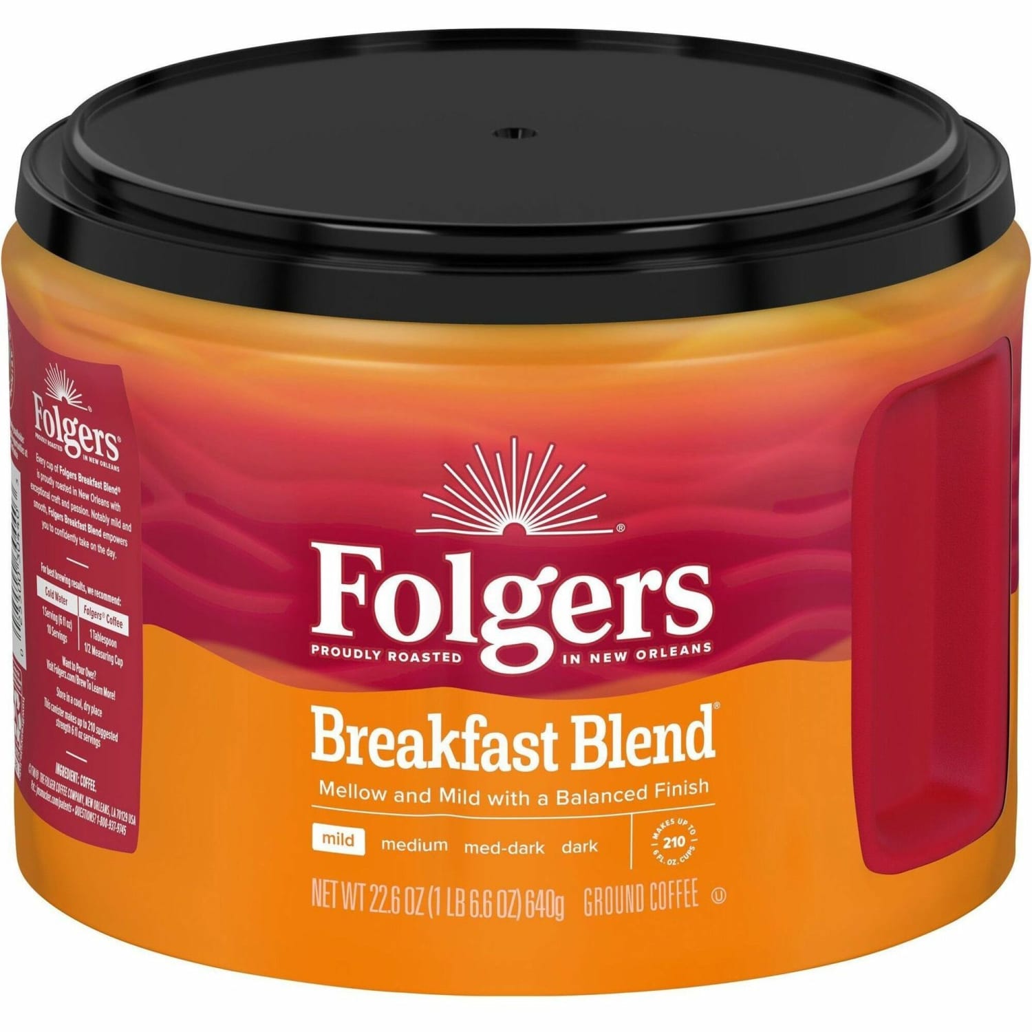 Folgers Ground Breakfast Blend Coffee - Mild - 22.6 oz Per Canister - Ground - Breakfast Blend - 1 Each