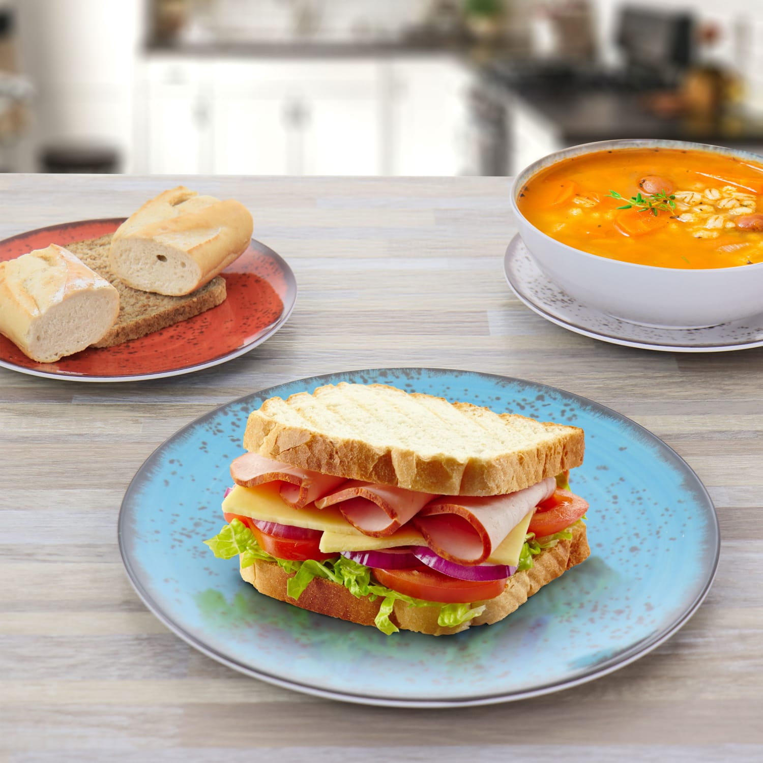 Elama Pryce 12-Piece Melamine Dinnerware Set, Assorted Colors - Image 5