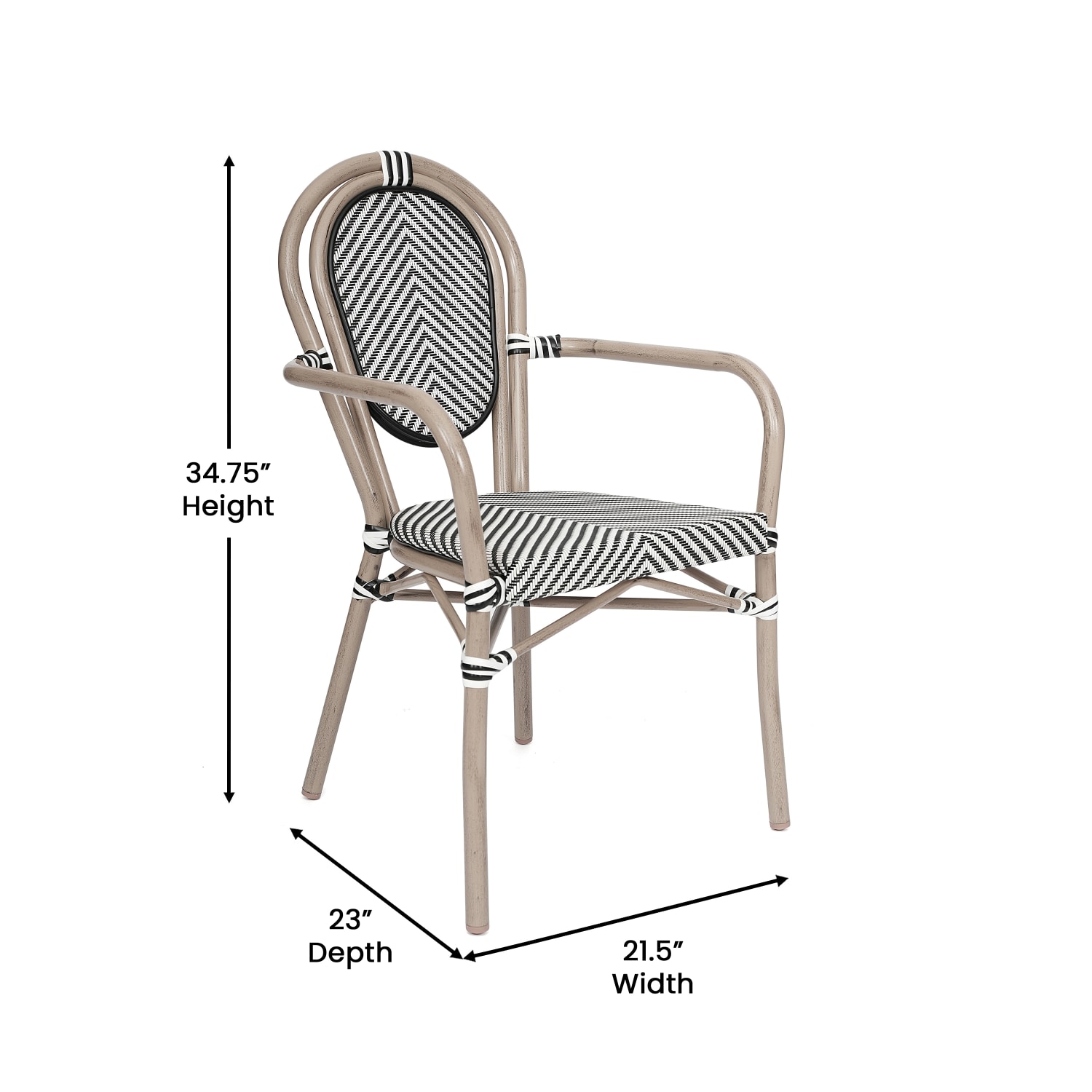 Flash Furniture Marseille Indoor/Outdoor Commercial Thonet Bistro Stacking Chair with Arms, Black & White/Light Natural Frame -SDA6422ATXTBWLN - Image 6