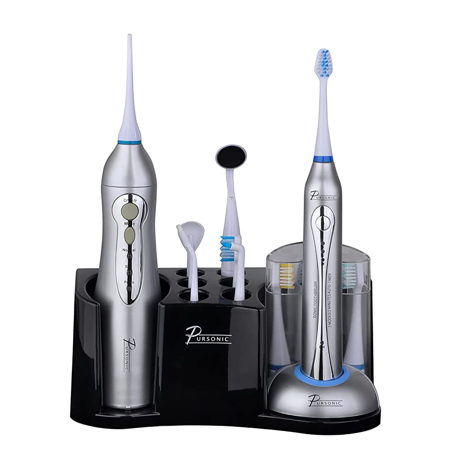 Pursonic Deluxe Home Dental Center Sonic Toothbrush With Oral Irrigator, 7inH x 1/2inW x 1/2inD, Black - Image 3