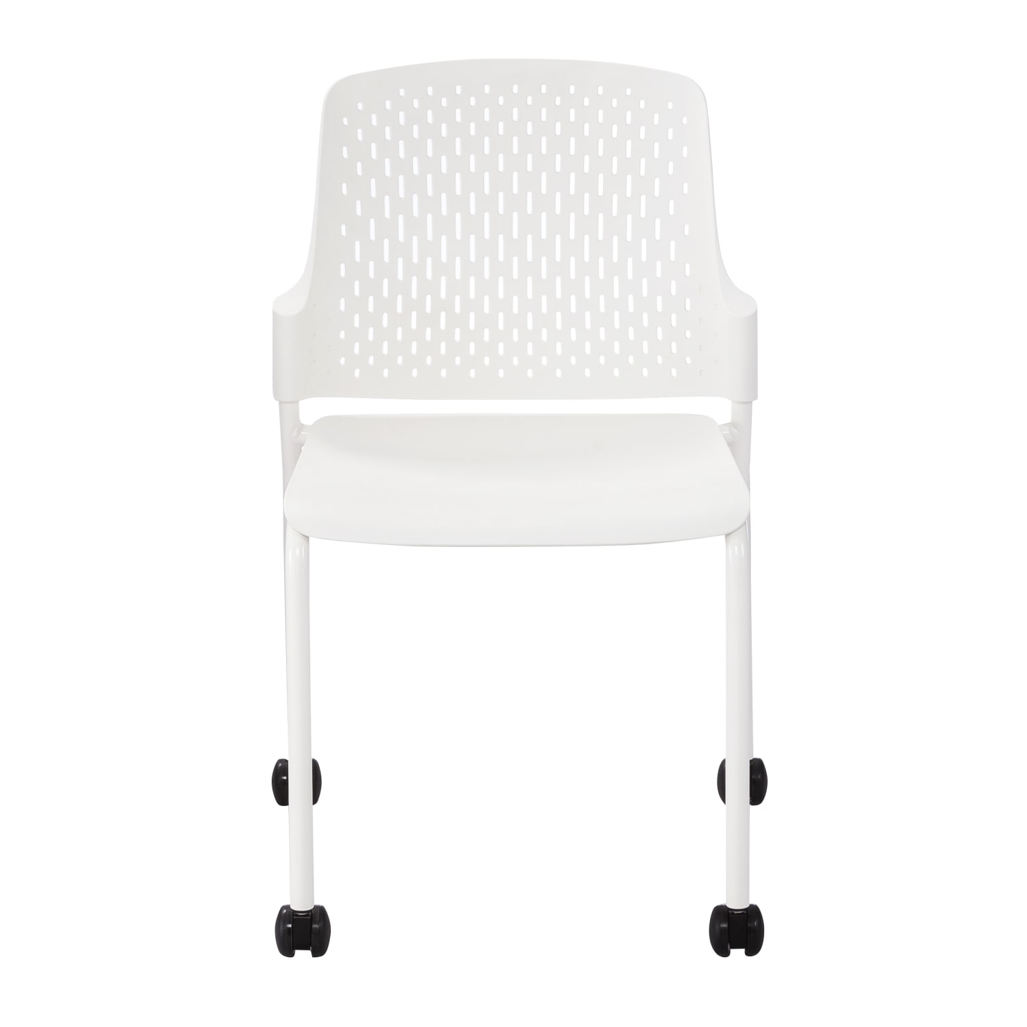 Safco Next Stack Chairs With Casters, White, Set Of 4 Chairs - Image 3