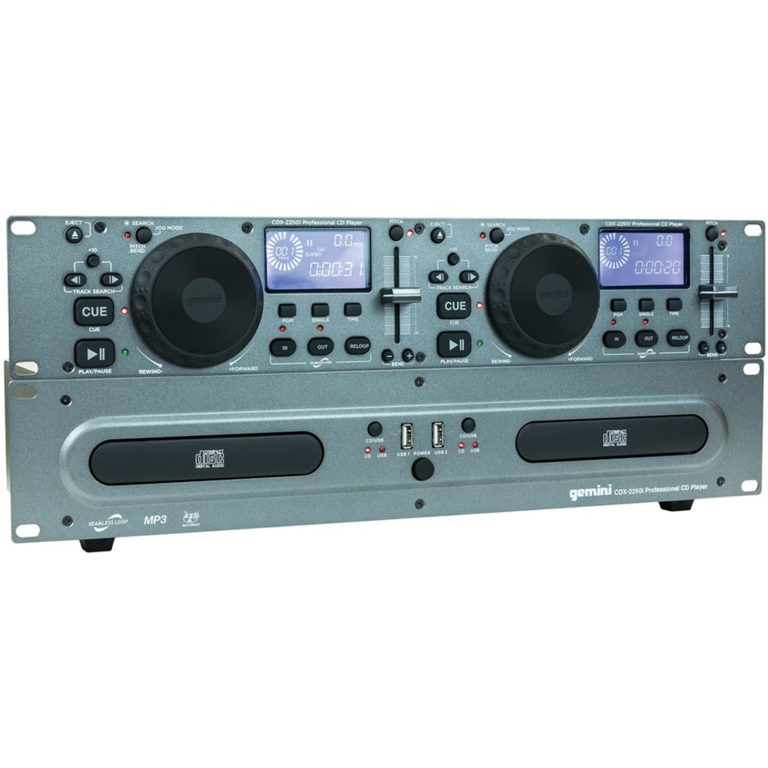 gemini CDX 2250I: DJ CD Media Player with USB  CD R  CD DA, MP3 Playback  2 Disc(s)  Black - Image 3
