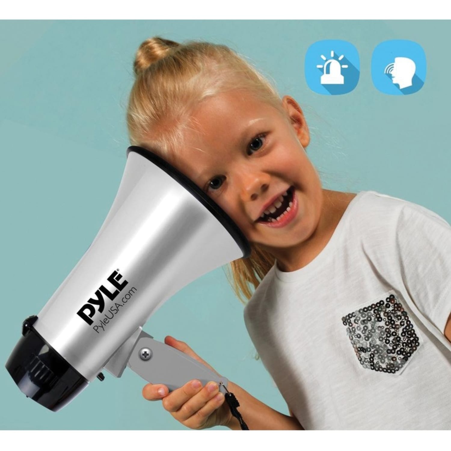 PylePro Compact & Portable Megaphone Speaker with Siren Alarm Mode, Battery Operated - Battery - Portable - Silver - Image 5
