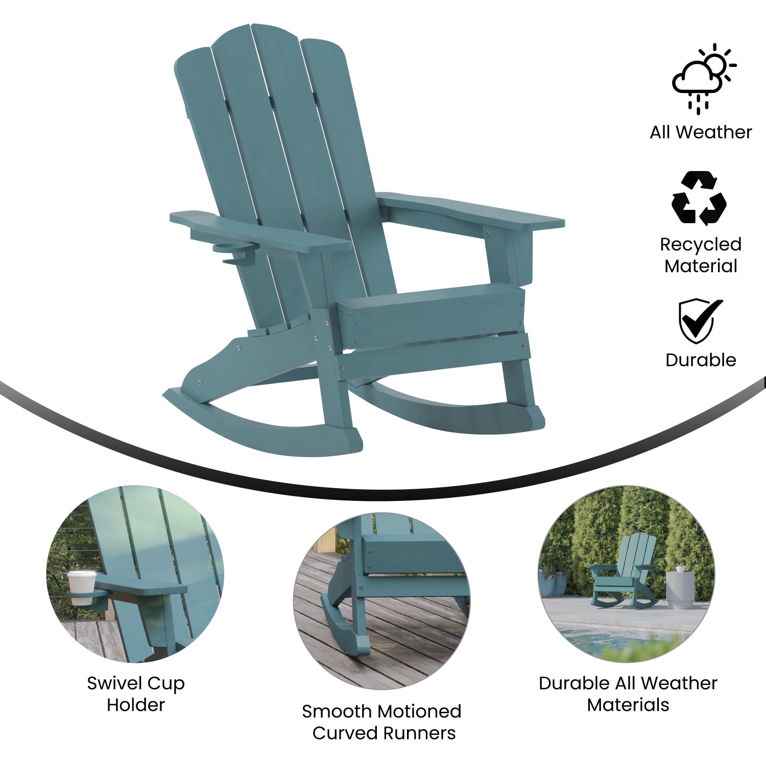 Flash Furniture Newport All-Weather Outdoor Furniture Adirondack Chair With Cup Holder, Blue - Image 5
