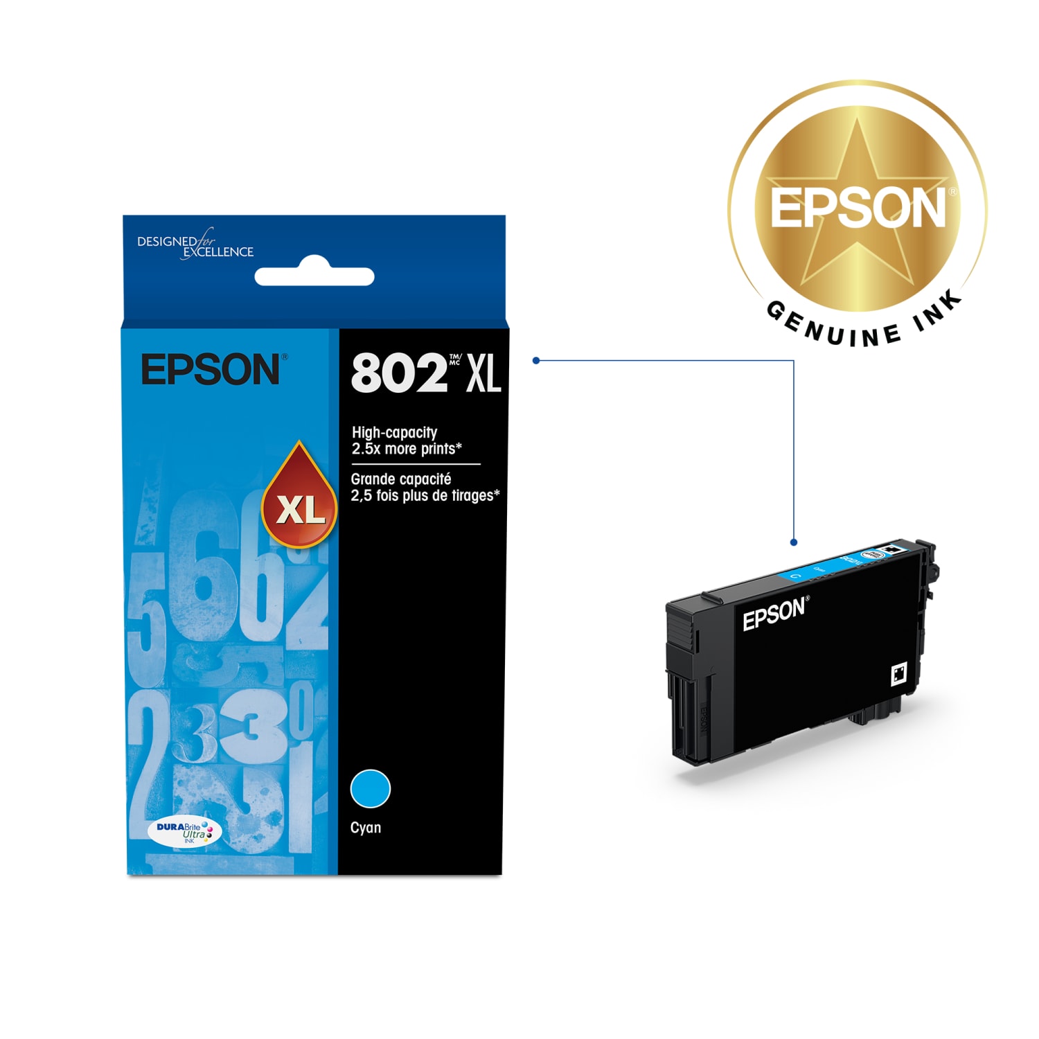 Epson 802XL DuraBrite Ultra High-Yield Cyan Ink Cartridge, T802XL220-S - Image 3
