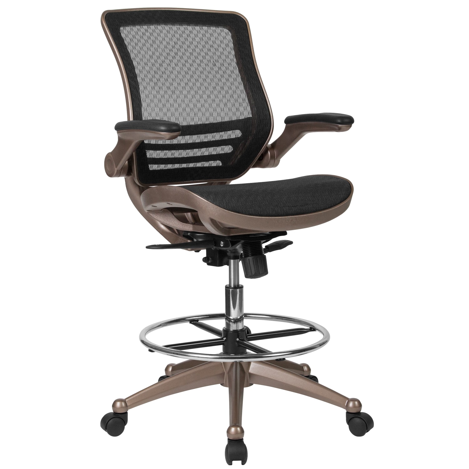 Flash Furniture MidBack Transparent Mesh Drafting Chair with FlipUp Arms BlackGold PopularChairscom Flash Furniture Mid Back Transparent Mesh Drafting Chair with Flip Up Arms BlackGold PopularChairscom