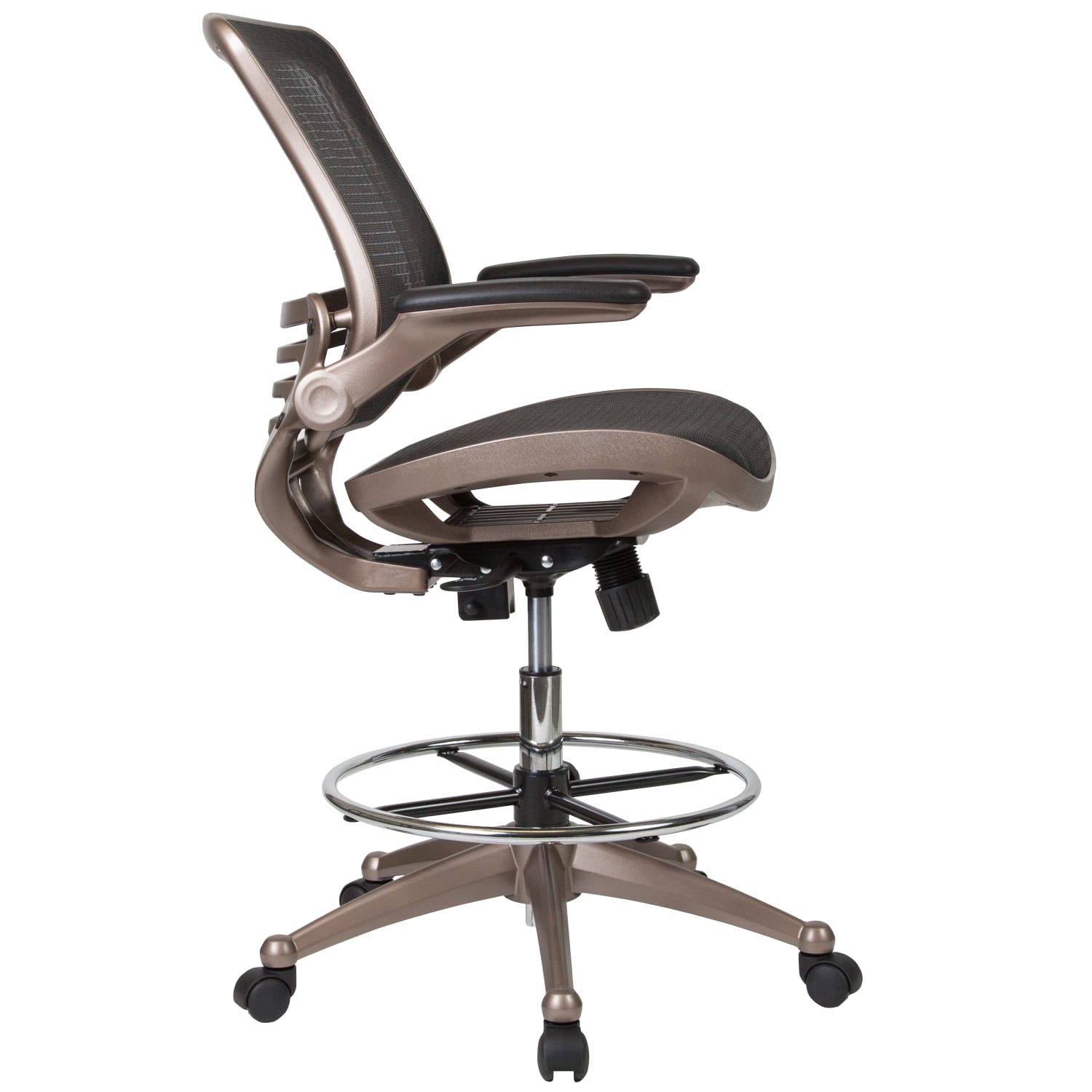 Flash Furniture MidBack Transparent Mesh Drafting Chair with FlipUp Arms BlackGold PopularChairscom Flash Furniture Mid Back Transparent Mesh Drafting Chair with Flip Up Arms BlackGold PopularChairscom