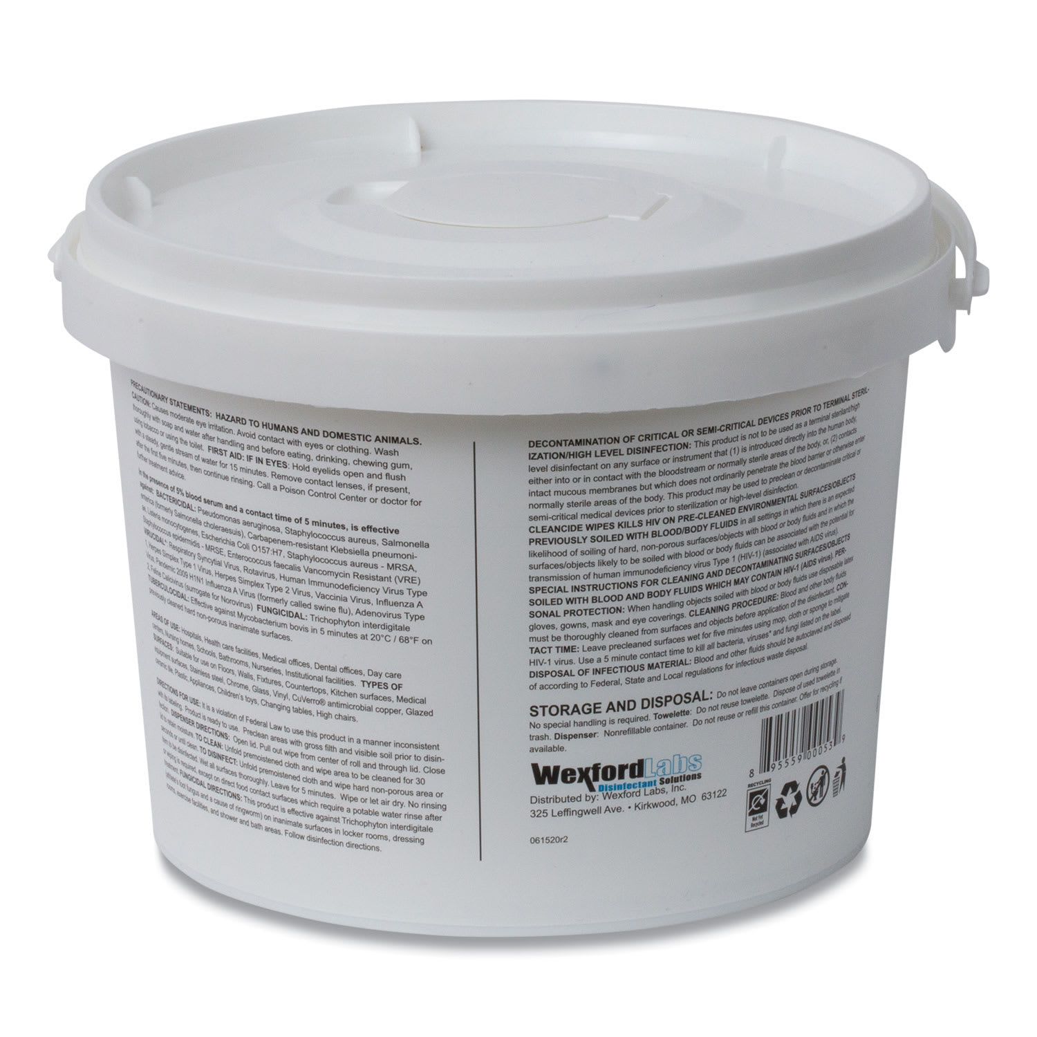 Wexford Labs CleanCide Disinfecting Wipes, 1-Ply, 8 x 5.5, Fresh Scent, White, 400/Tub, 4 Tubs/Carton - Image 3