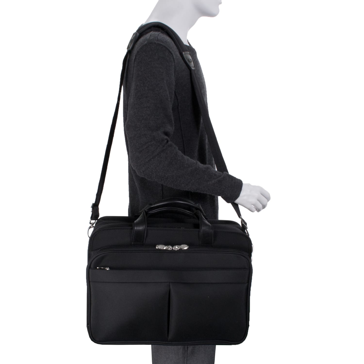 McKlein Walton Nylon Expandable Briefcase, Black - Image 6