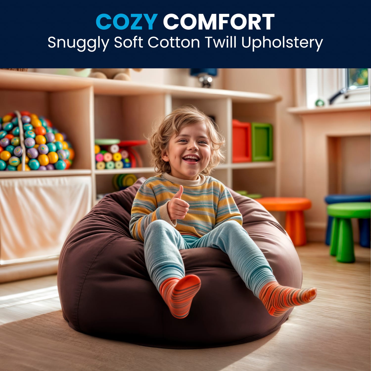 Flash Furniture Small Bean Bag Chair For Kids And Teens, Brown - Image 8