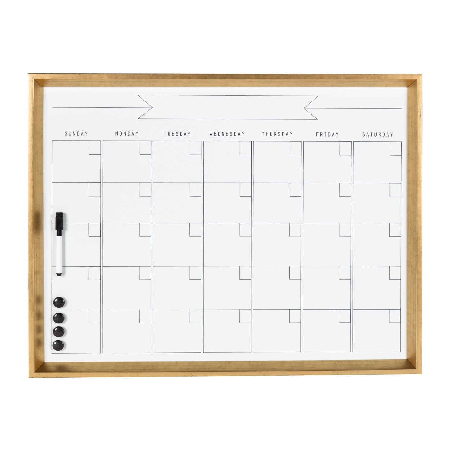 Kate and Laurel Calter Magnetic Framed Dry-Erase Calendar, Melamine, 21-1/4in x 27-1/2in, White, Gold Plastic Frame - Image 3